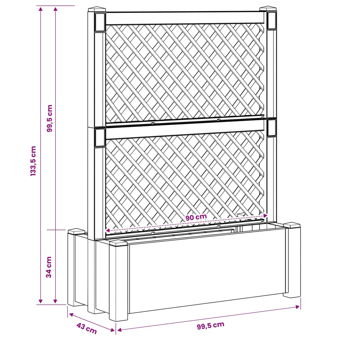 Grote planter met trellis Wit 99,5 x 43 x 133,5 PP is nu te koop bij PeponiXL, paradijselijk wonen!