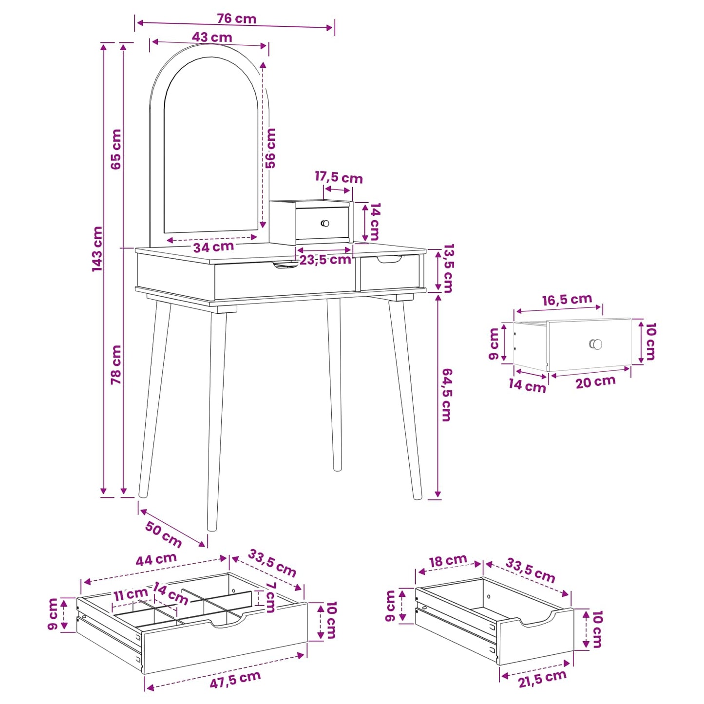 Toilettafel Set FAUSKE 3 pcs Wit 76 x 50 x 143 cm