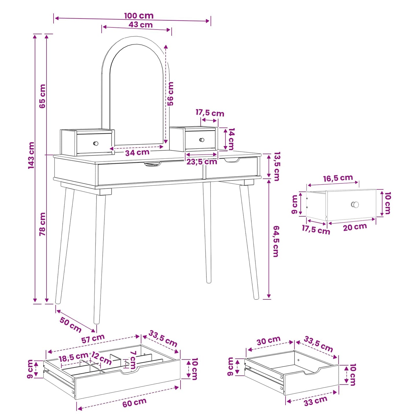 Toilettafel Set FAUSKE 4 pcs Wit 100 x 50 x 143 cm