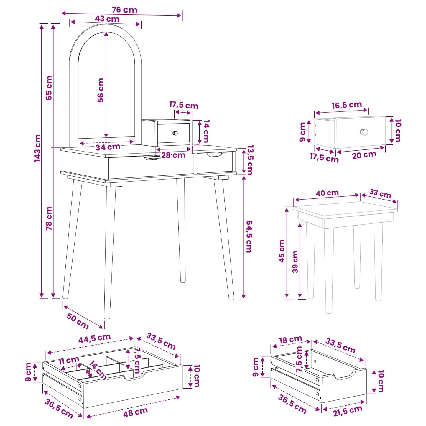 Toilettafel Set FAUSKE 4 pcs Wit 76 x 50 x 143 cm