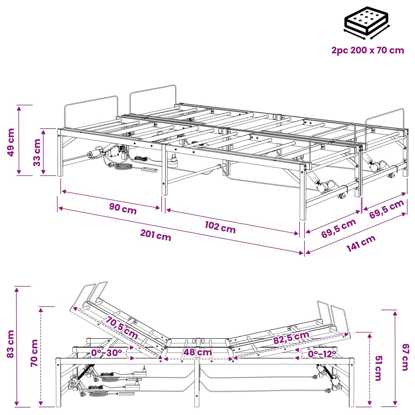 Elektrisch Verstelbaar Bedframe Wit 140 x 200 cm Staal