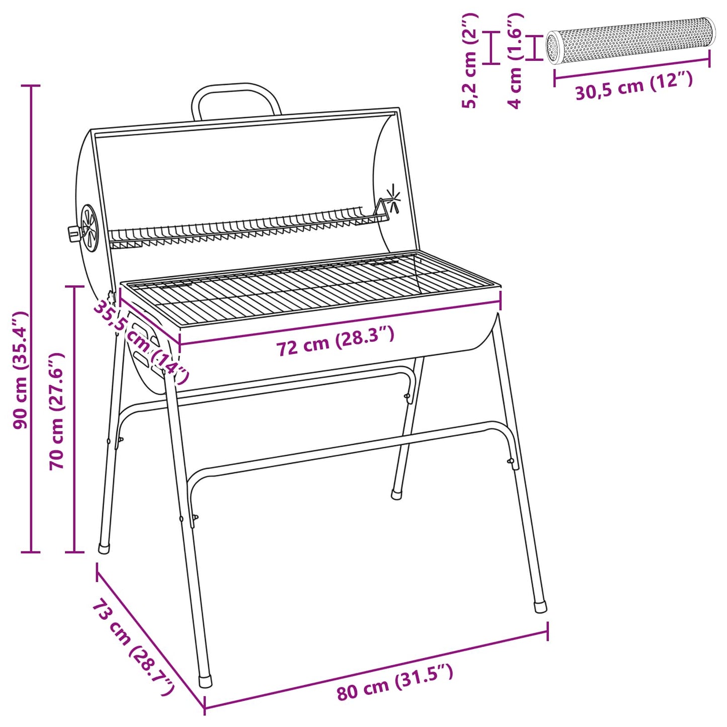Buiten Grill 3 pcs 80 x 73 x 90 cm Zwart Metaal