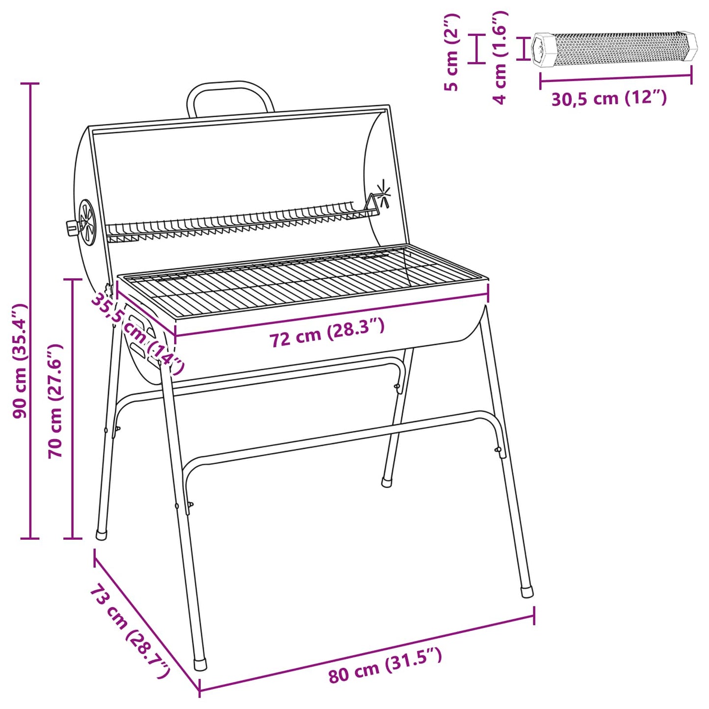 Vaten Grill met 2 Kookroosters 3 pcs 80 x 73 x 90 cm Metaal