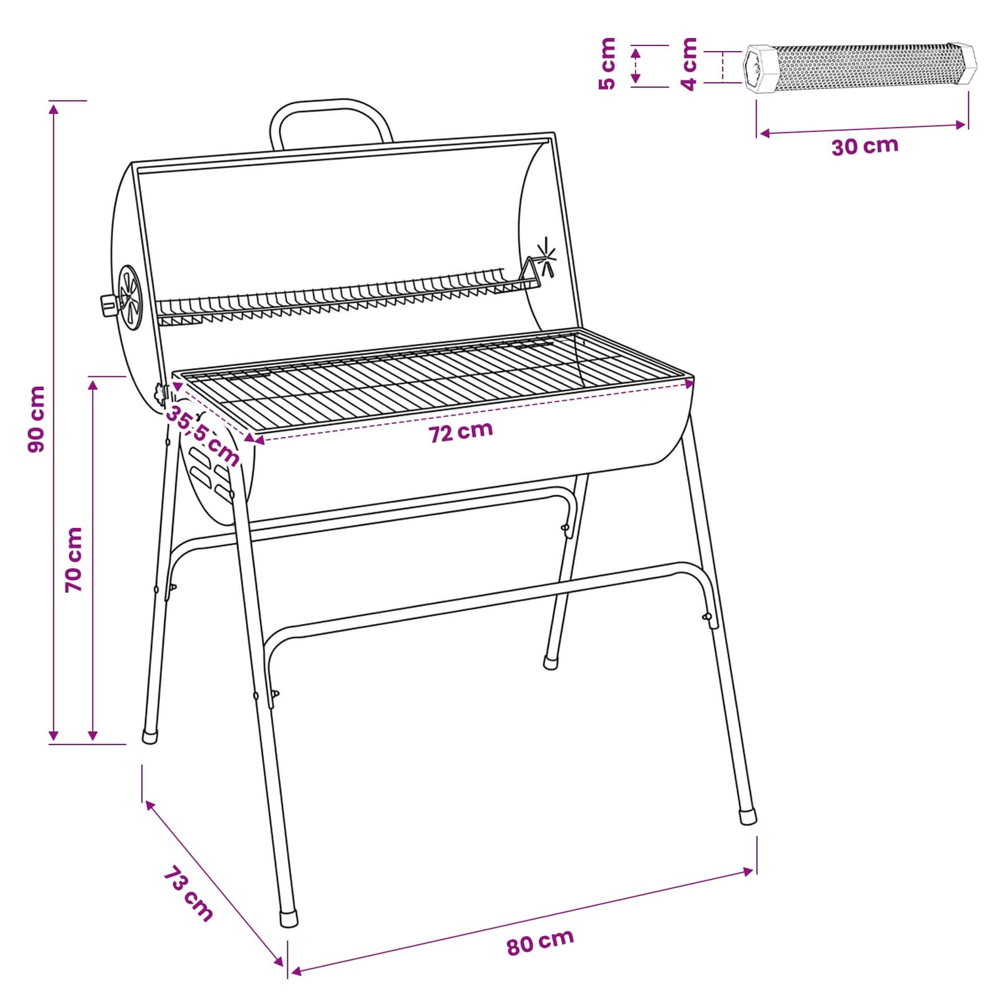 Vaten Grill met 2 Kookroosters 3 st 80 x 73 x 90 cm Metaal