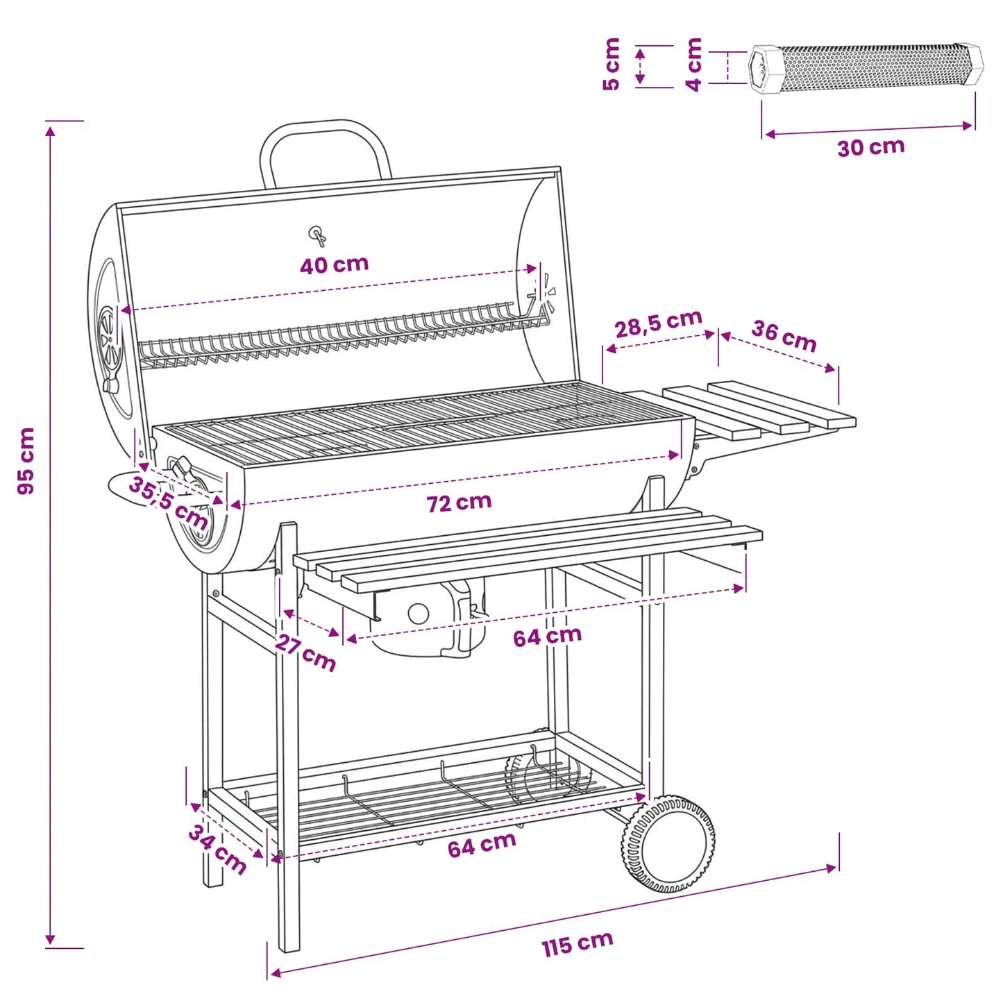 Vaten Grill met Wielen en Planken 3 st 115 x 85 x 95 cm Metaal
