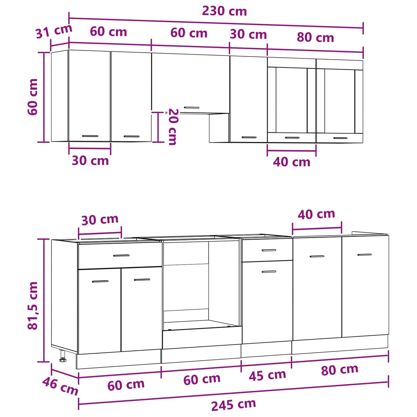 Keuken Eenheid Lyon 8 pcs Bewerkt hout is nu te koop bij PeponiXL, paradijselijk wonen!