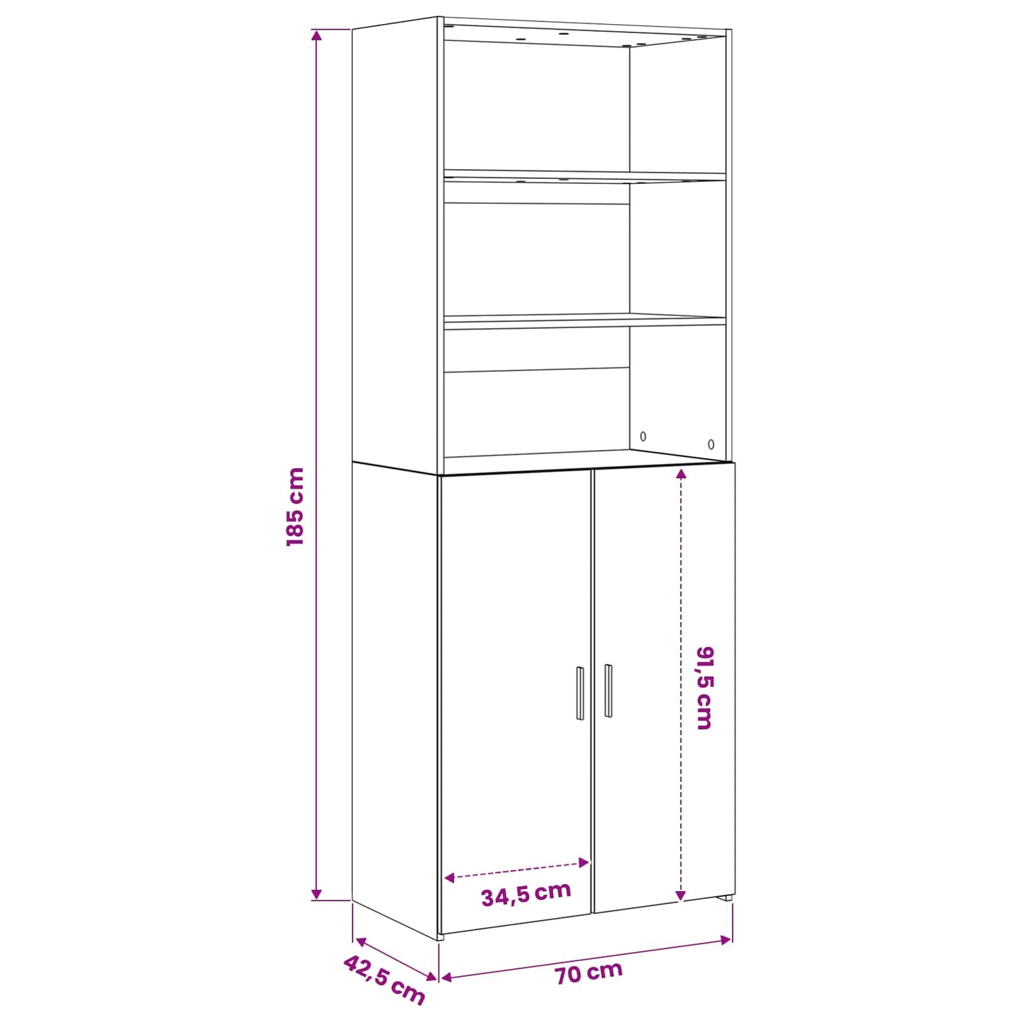 Hoge kast Zwart eiken 70 x 42,5 x 185 cm Bewerkt hout is nu te koop bij PeponiXL, paradijselijk wonen!