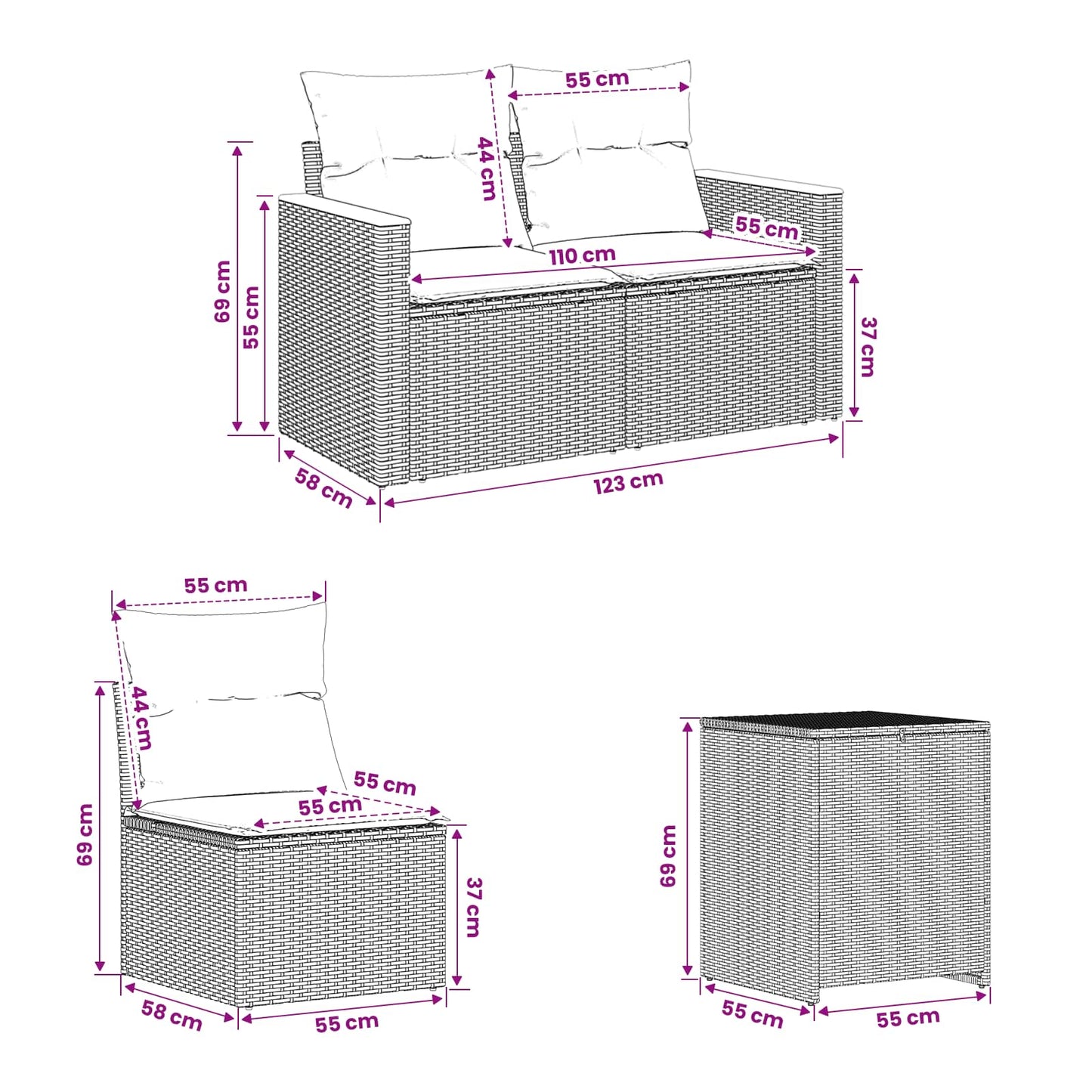 Bankstel 7 pcs Zwart Poly Rattan en Staal is nu te koop bij PeponiXL, paradijselijk wonen!