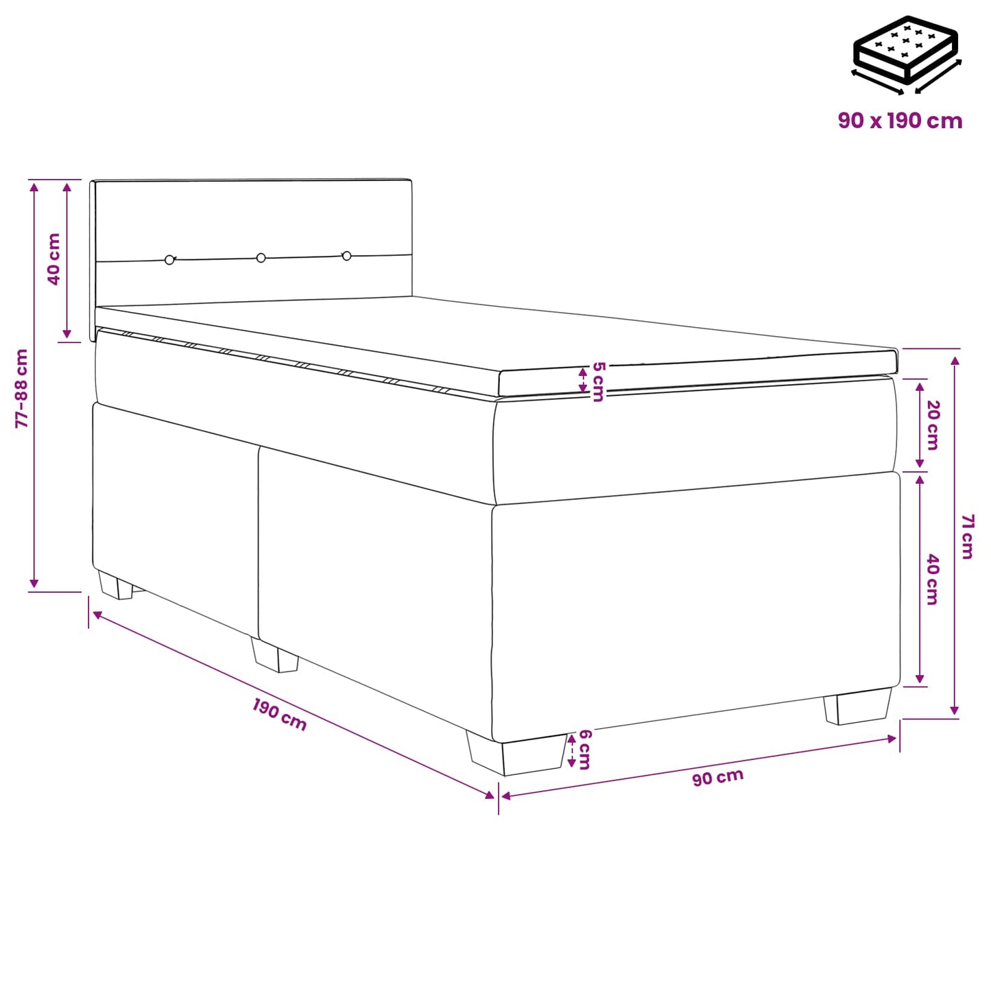 Boxspringbed met matras met hoofdeinde Blauw 90 x 190 cm Stof