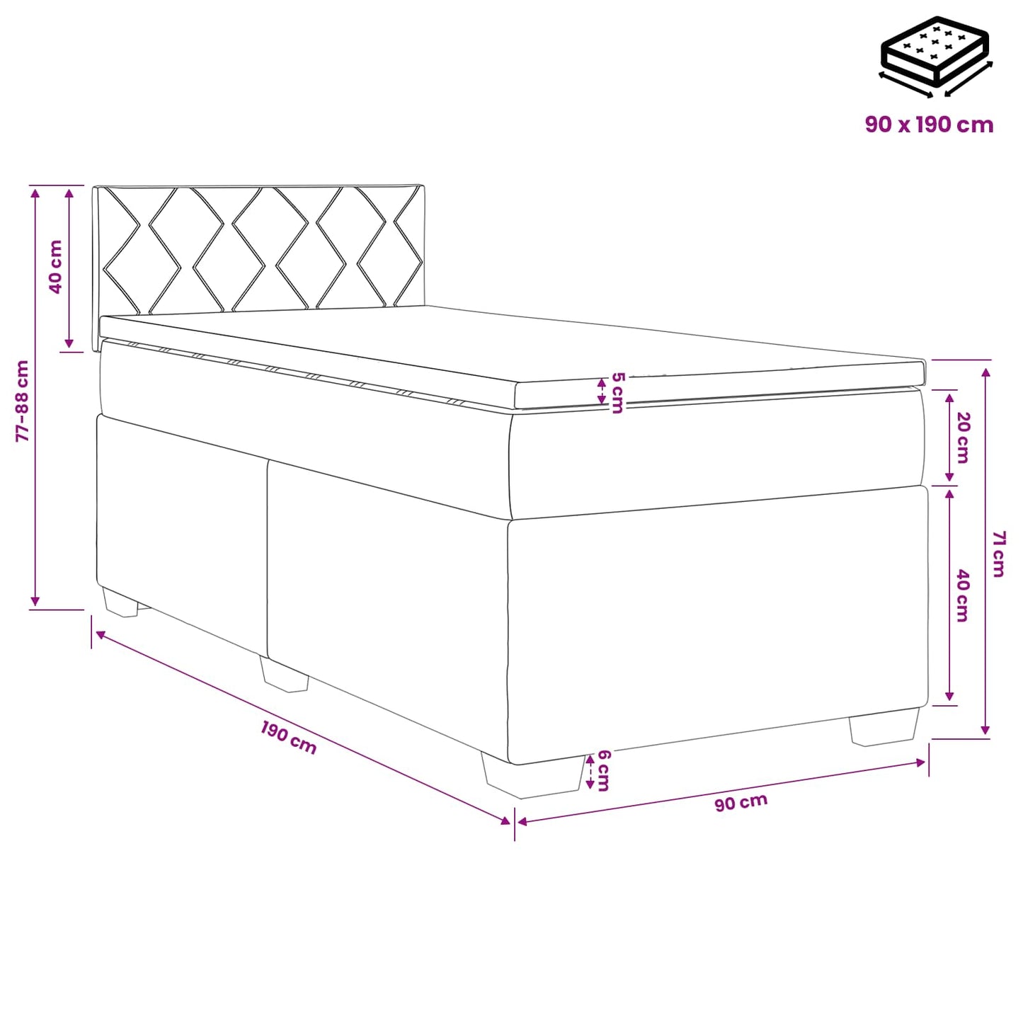 Boxspringbed met matras Lichtgrijs 90 x 190 cm Stof