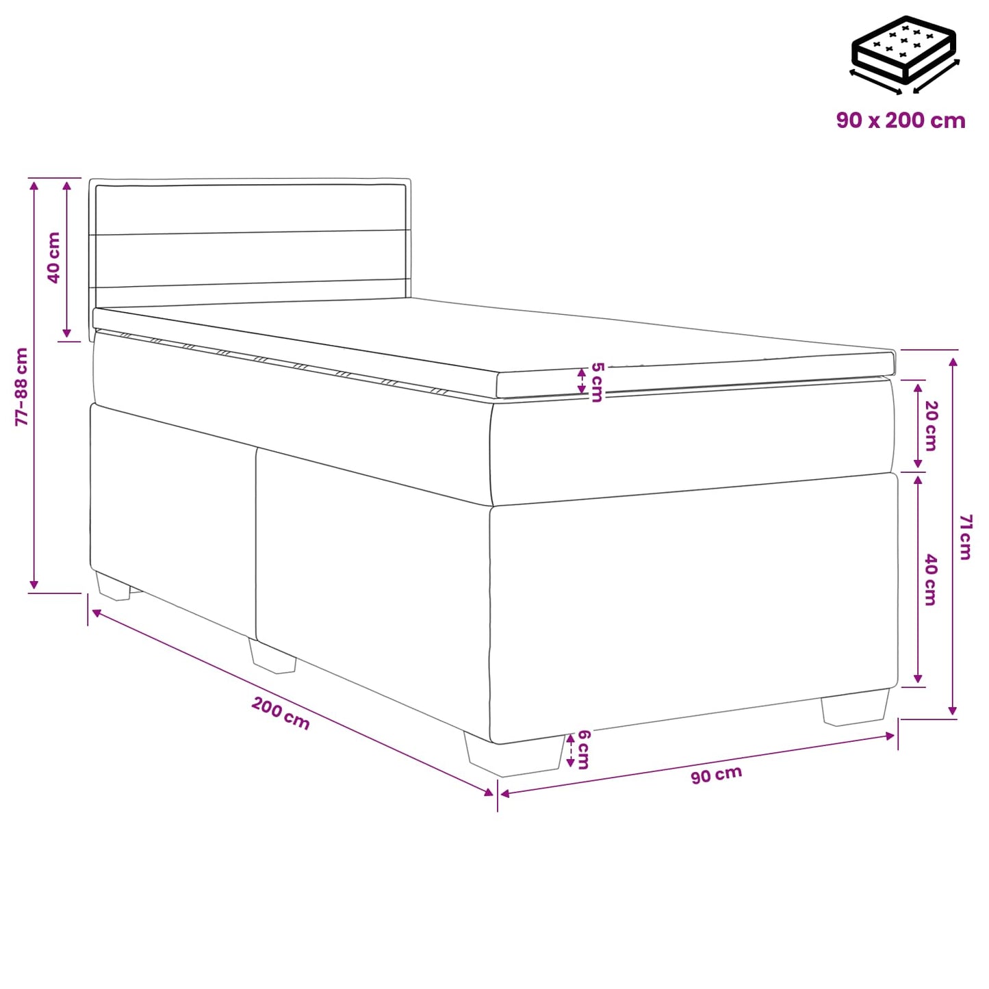 Boxspringbed met matras Donkerbruin 90 x 200 cm Stof