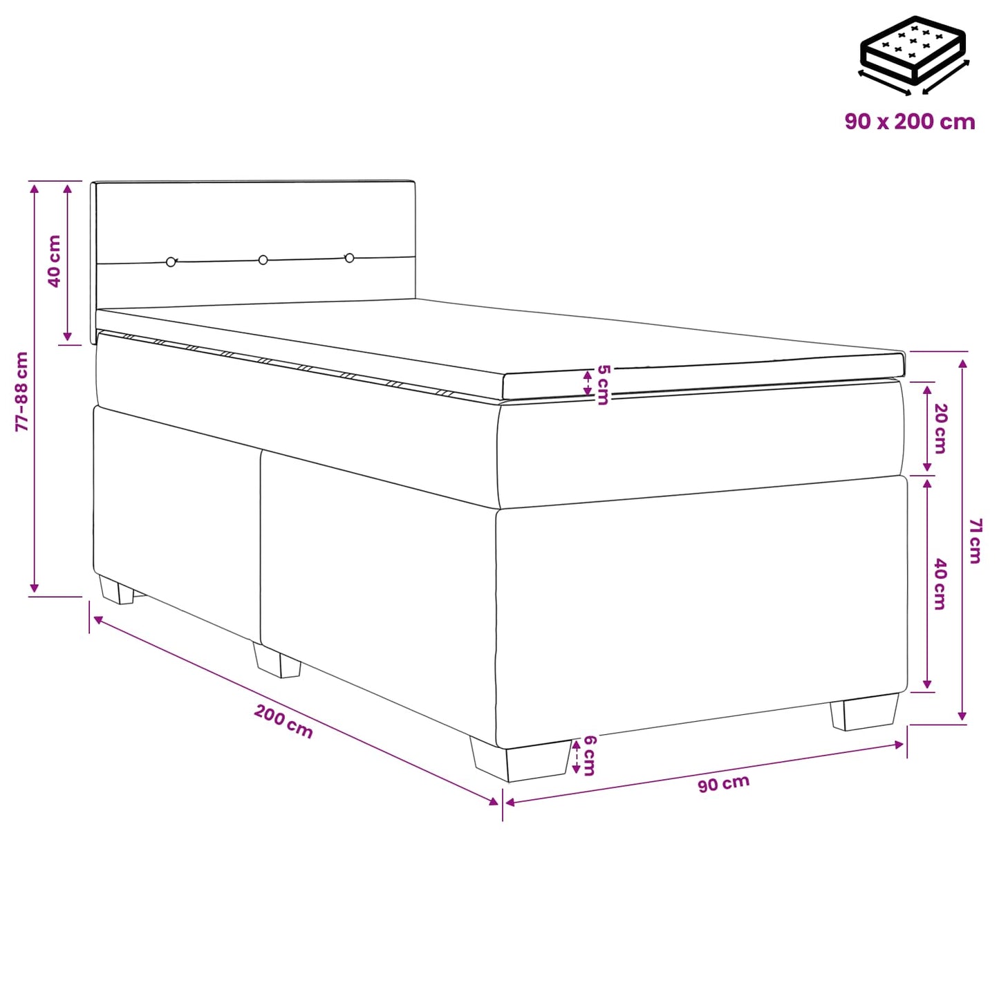 Boxspringbed met matras Donkergrijs 90 x 200 cm Stof