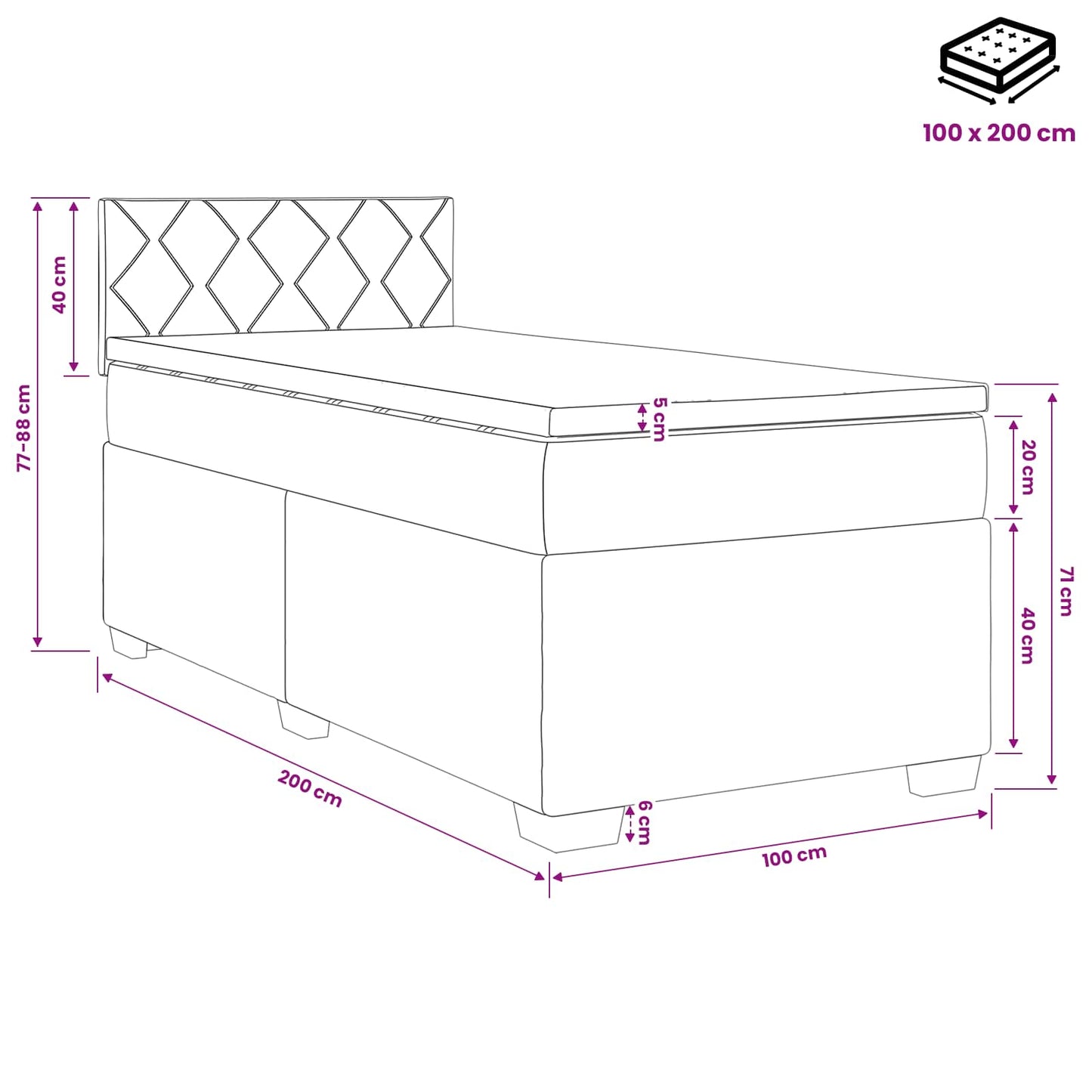 Boxspringbed met matras Donkerbruin 100 x 200 cm Stof