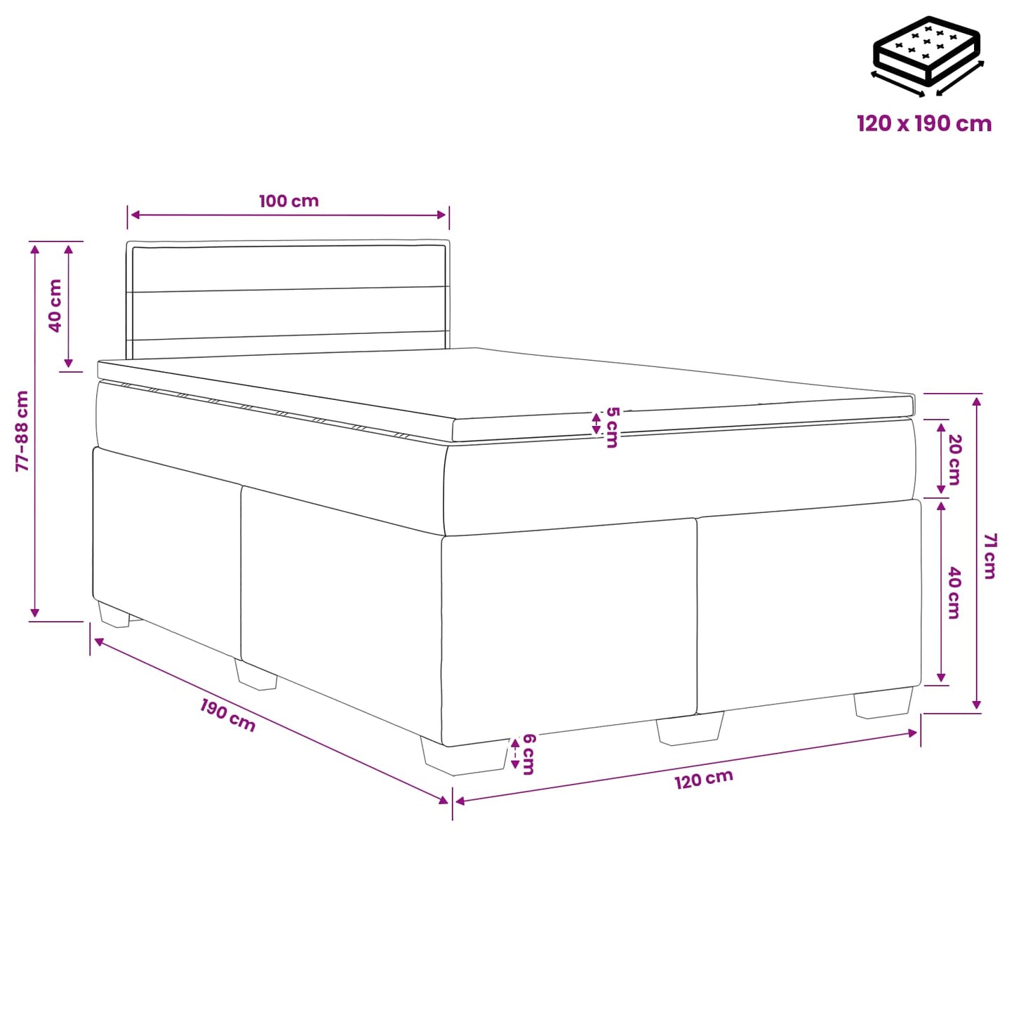 Boxspringbed met matras met hoofdeinde Blauw 120 x 190 cm Stof