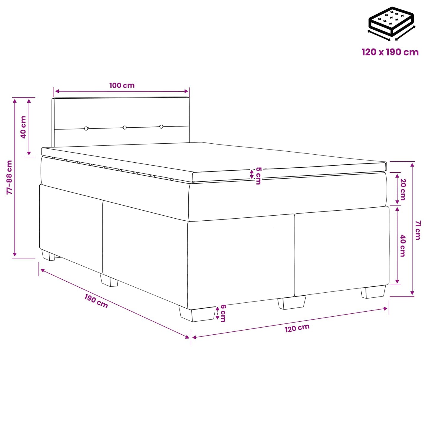 Boxspringbed met matras met hoofdeinde Blauw 120 x 190 cm Stof