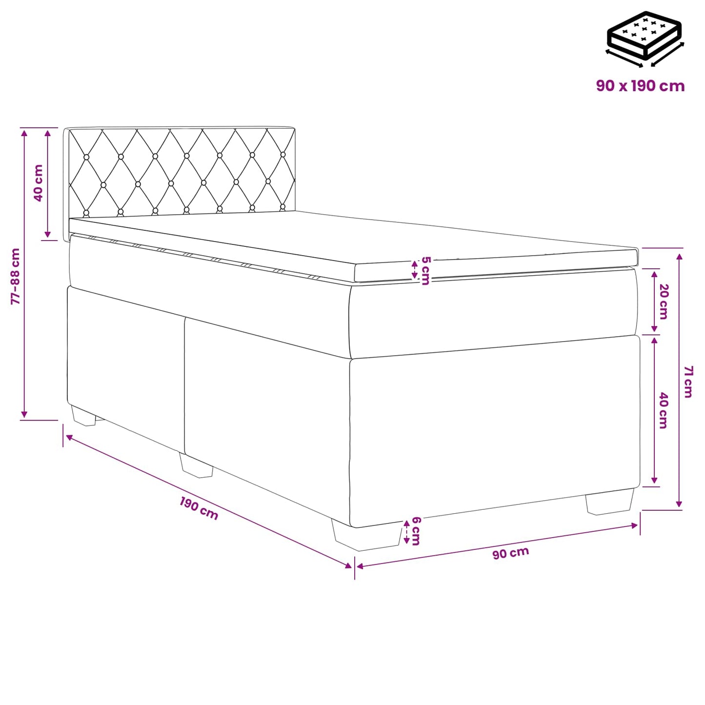 Boxspringbed met matras met hoofdeinde Roze 90 x 190 cm Fluweel