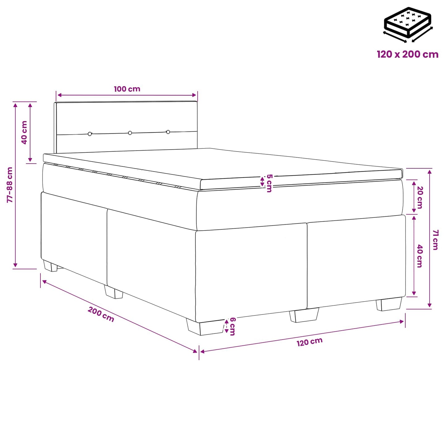 Boxspringbed met matras Zwart 120 x 200 cm Fluweel