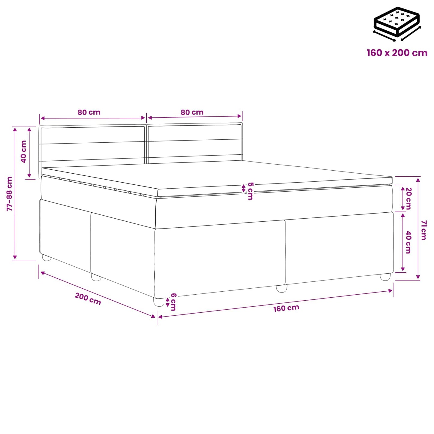 Boxspringbed met matras Donkergrijs 160 x 200 cm Stof