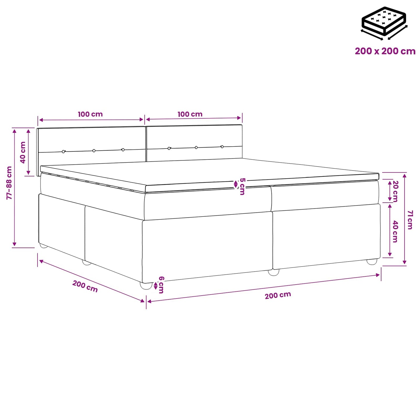 Boxspringbed met matras met hoofdeinde Taupe 200 x 200 cm Stof is nu te koop bij PeponiXL, paradijselijk wonen!