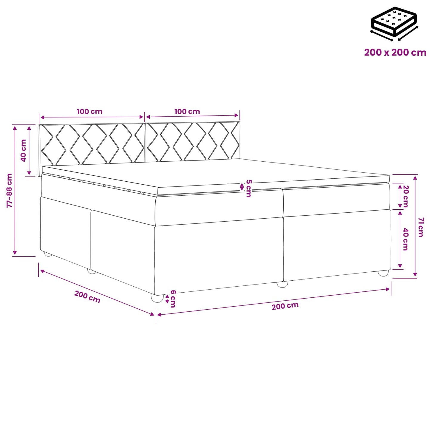 Boxspringbed met matras Donkerbruin 200 x 200 cm Stof
