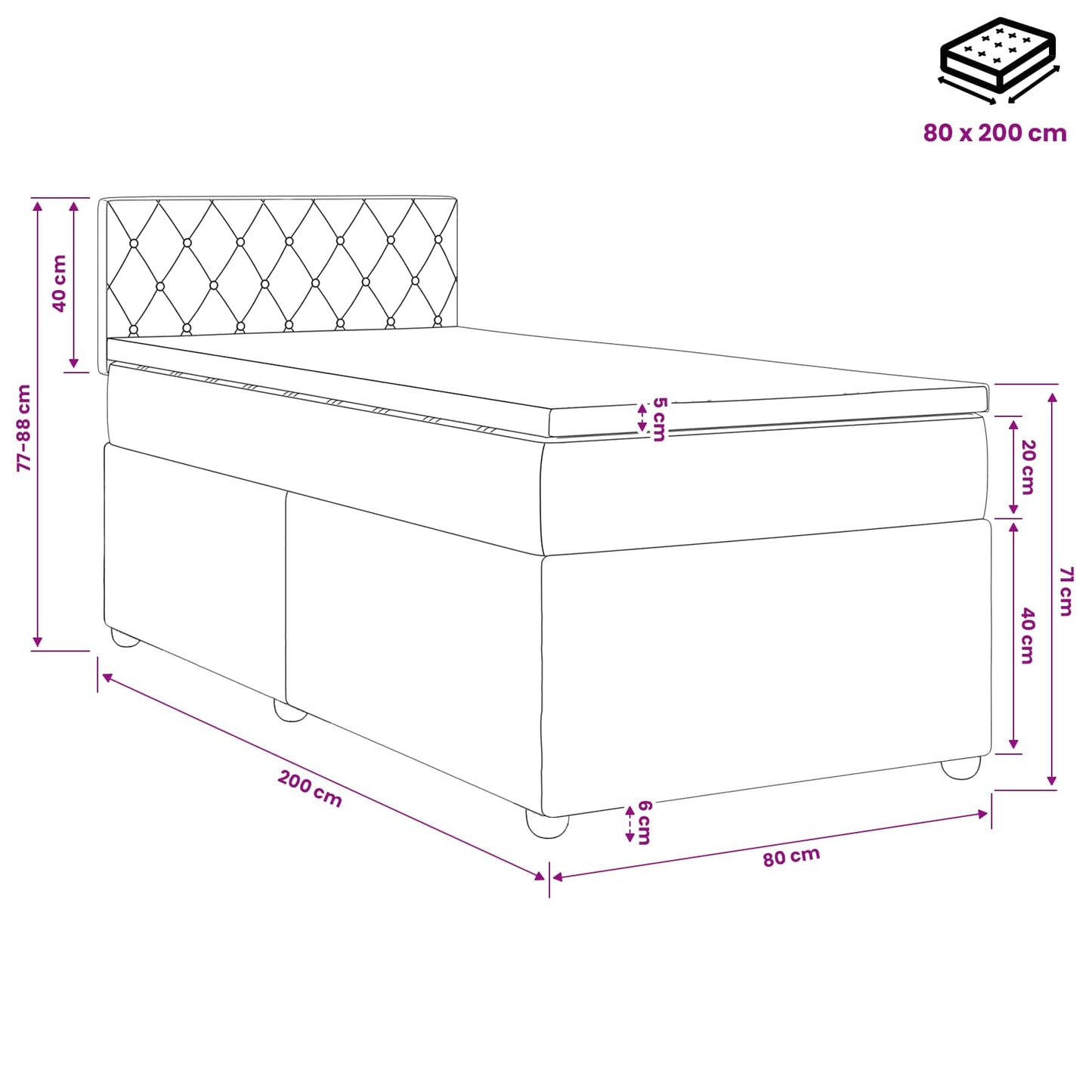 Boxspringbed met matras met hoofdeinde Roze 80 x 200 cm Fluweel