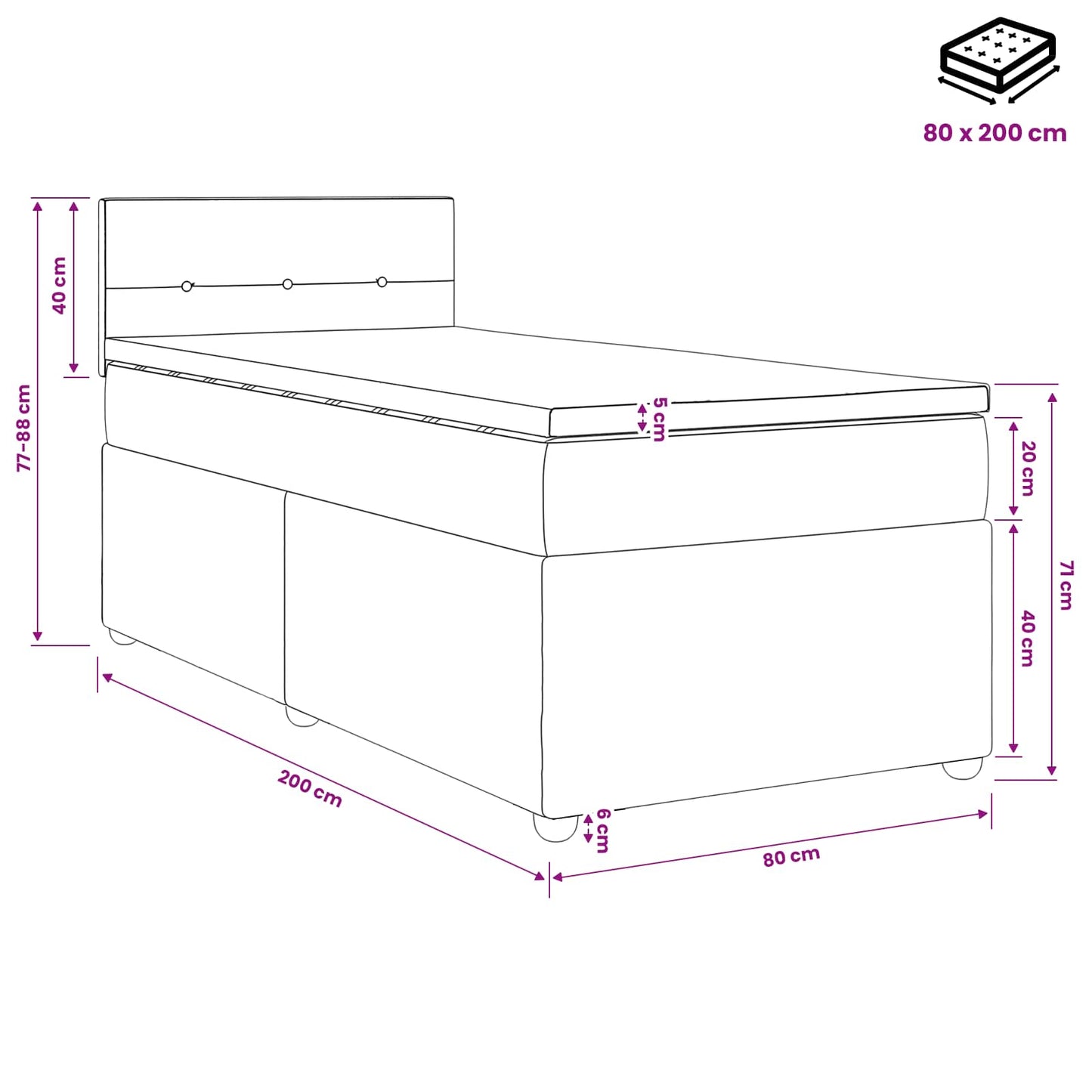 Boxspringbed met matras Donkergrijs 80 x 200 cm Fluweel