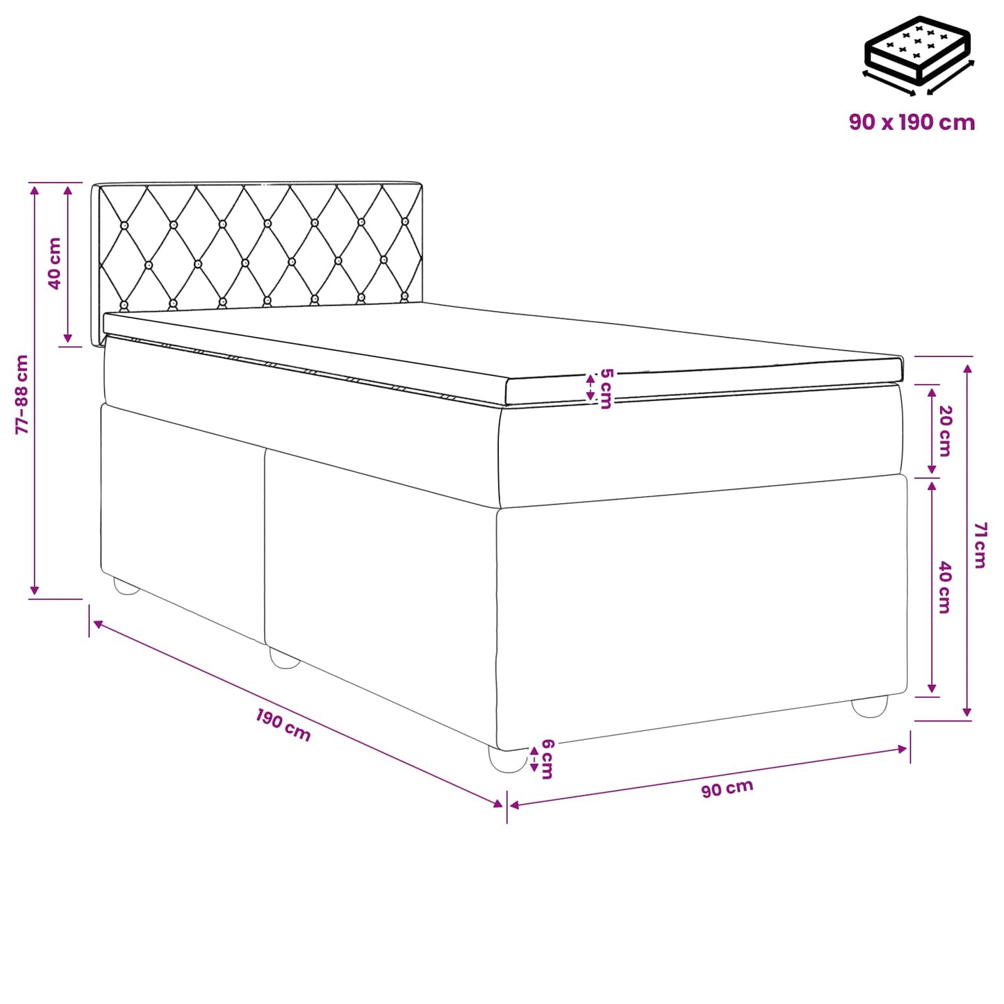 Boxspringbed met matras met hoofdeinde Roze 90 x 190 cm Fluweel