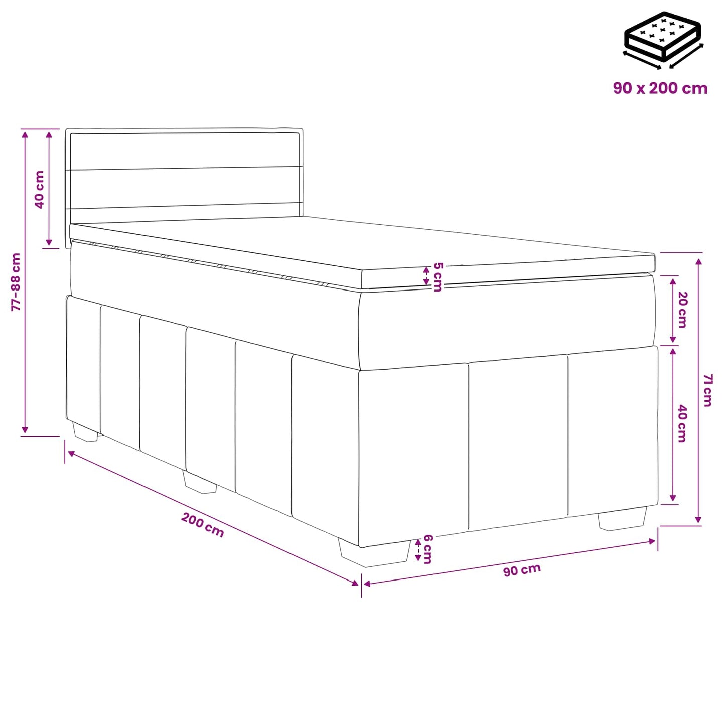 Boxspringbed met matras Donkerbruin 90 x 200 cm Stof
