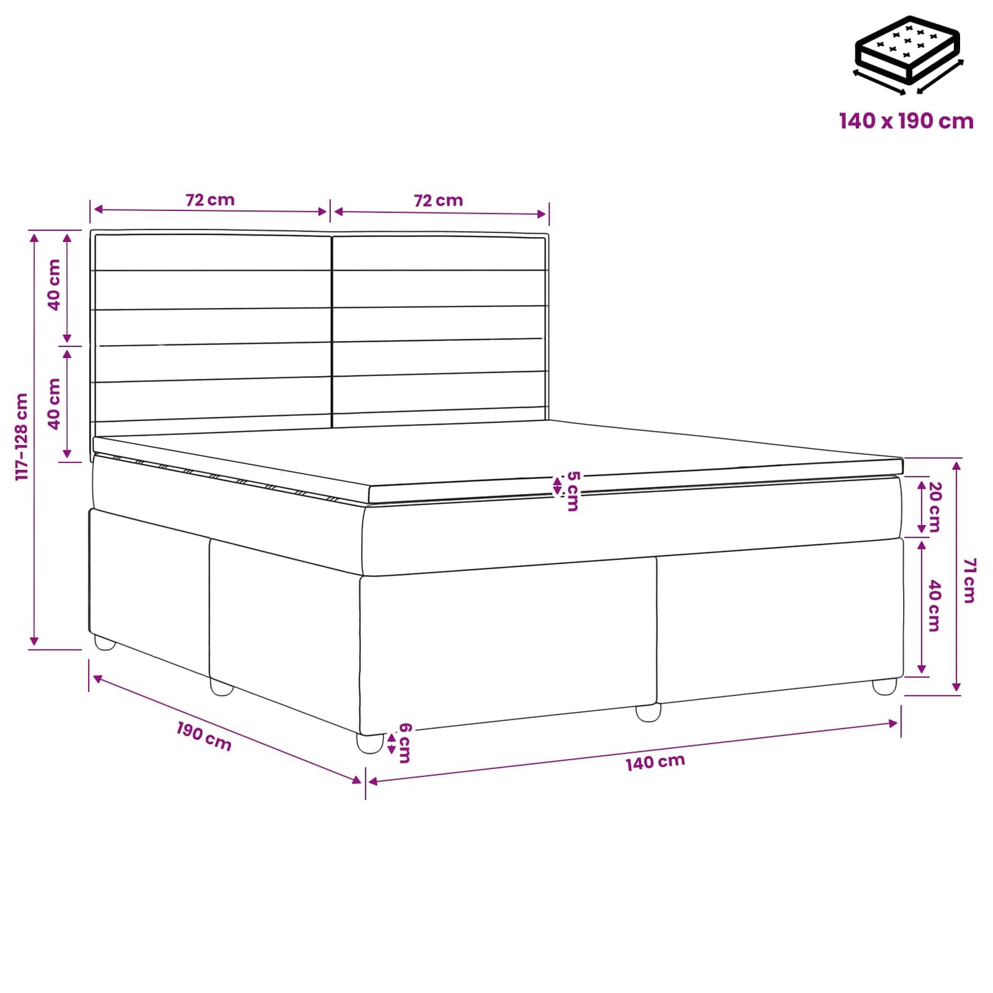 Boxspringbed met matras Crèmekleurig 140 x 190 cm Stof