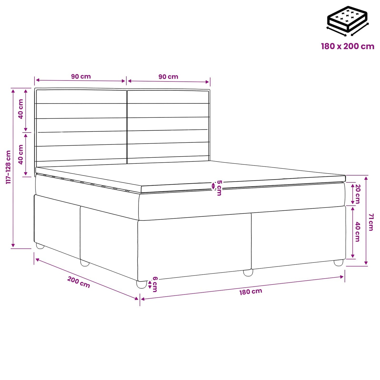 Boxspringbed met matras Donkergrijs 180 x 200 cm Stof