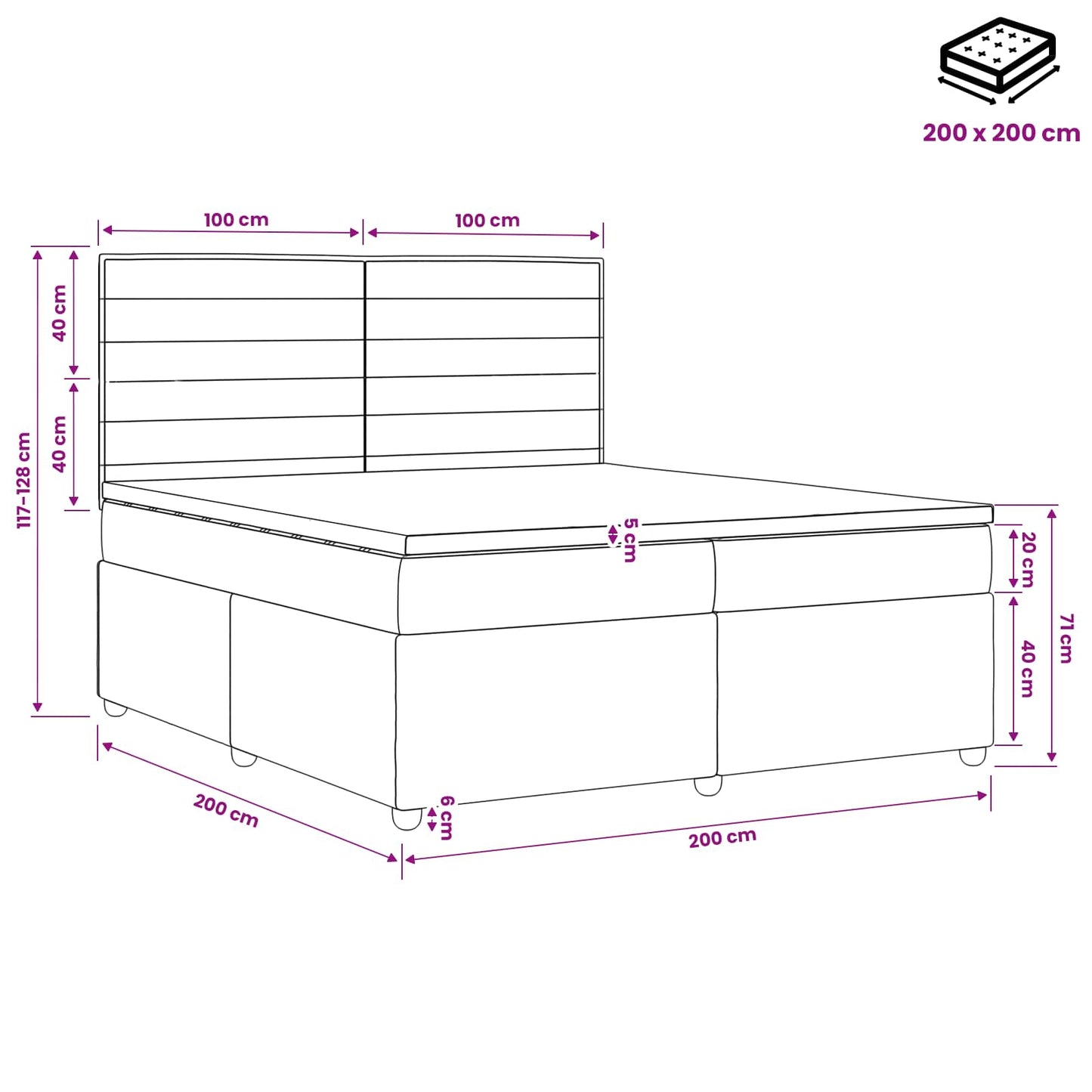Boxspringbed met matras Donkerbruin 200 x 200 cm Stof