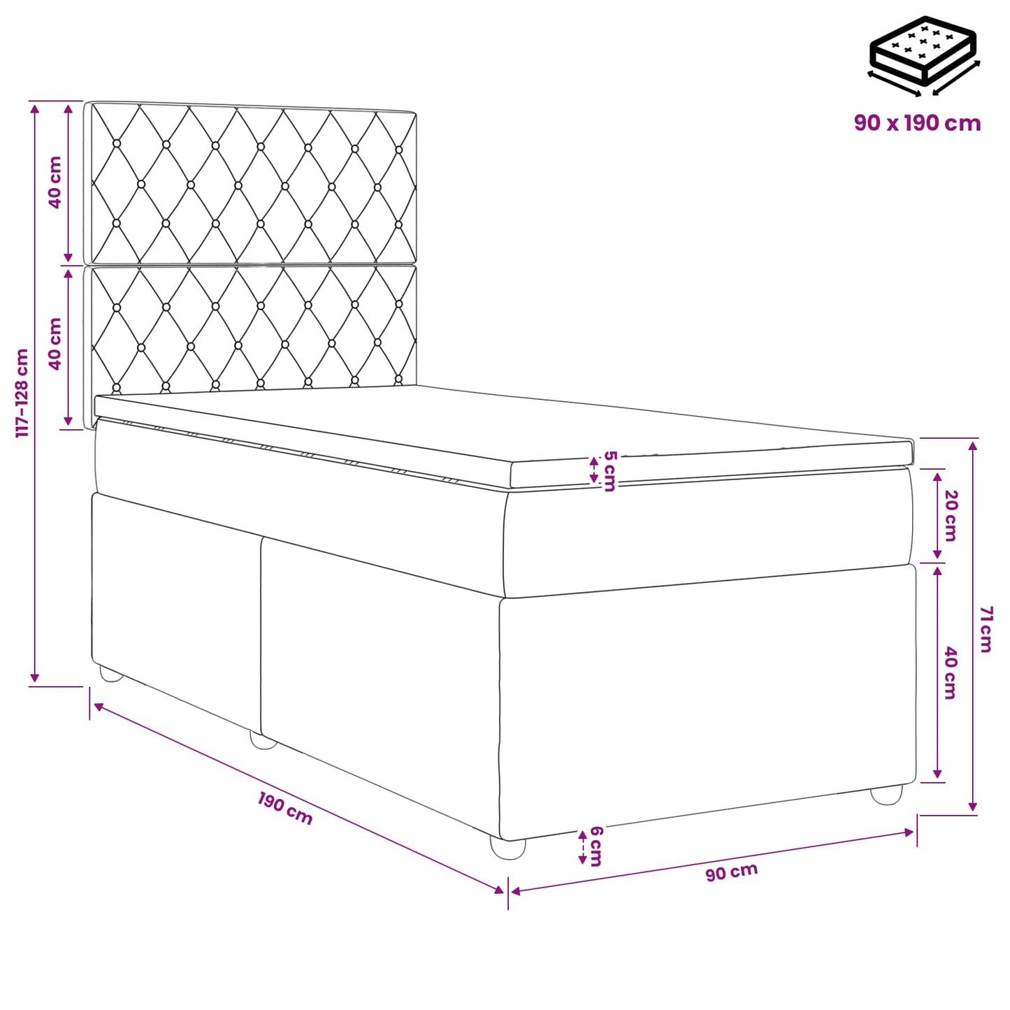 Boxspringbed met matras met hoofdeinde Roze 90 x 190 cm Fluweel