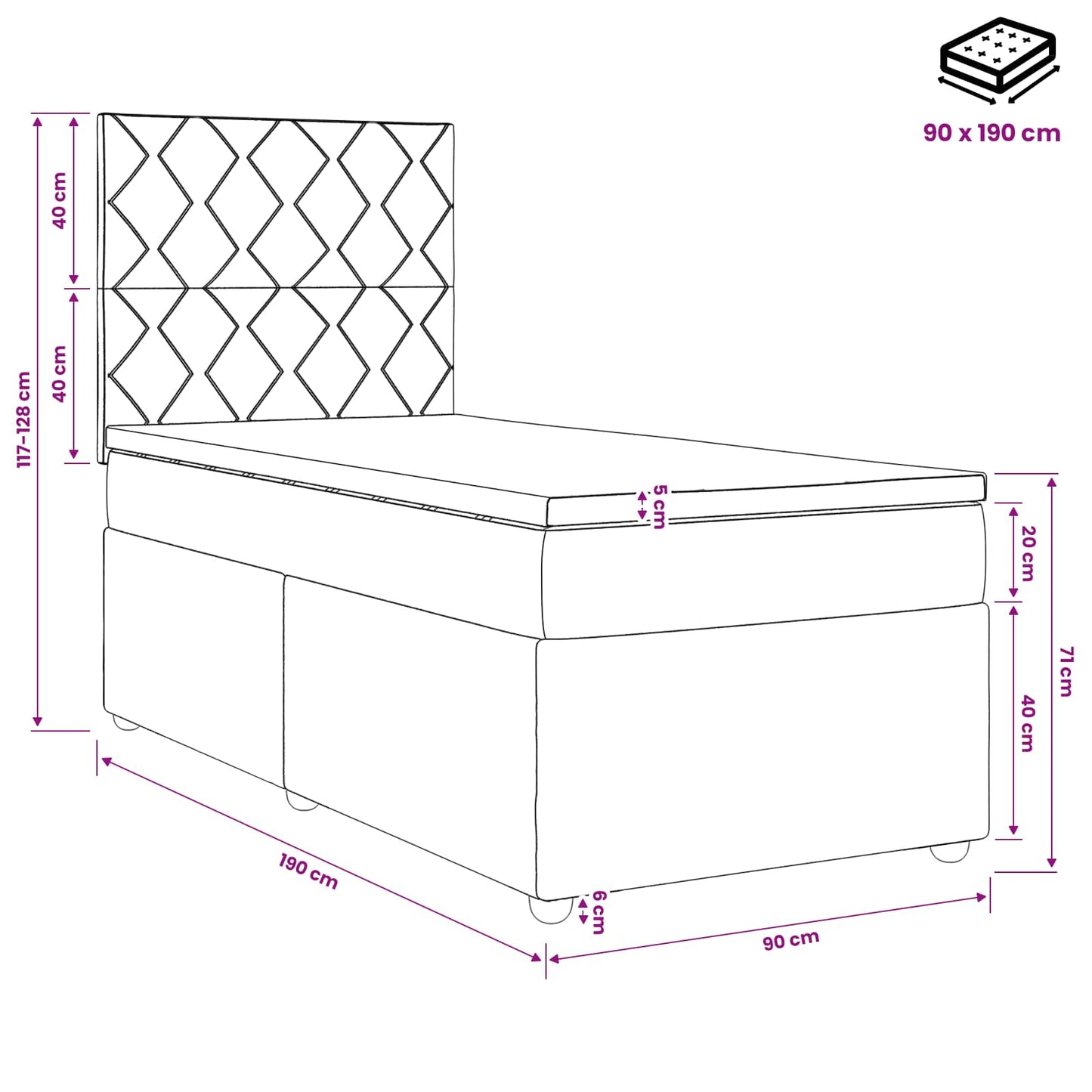 Boxspringbed met matras met hoofdeinde Roze 90 x 190 cm Fluweel
