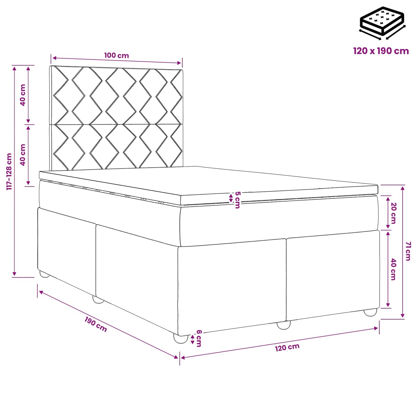 Boxspringbed met matras met hoofdeinde Blauw 120 x 190 cm Stof