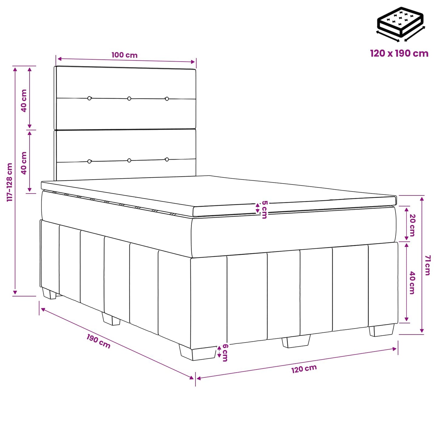 LED Boxspring Bed met Matras Crèmekleurig 120 x 190 cm Stof is nu te koop bij PeponiXL, paradijselijk wonen!