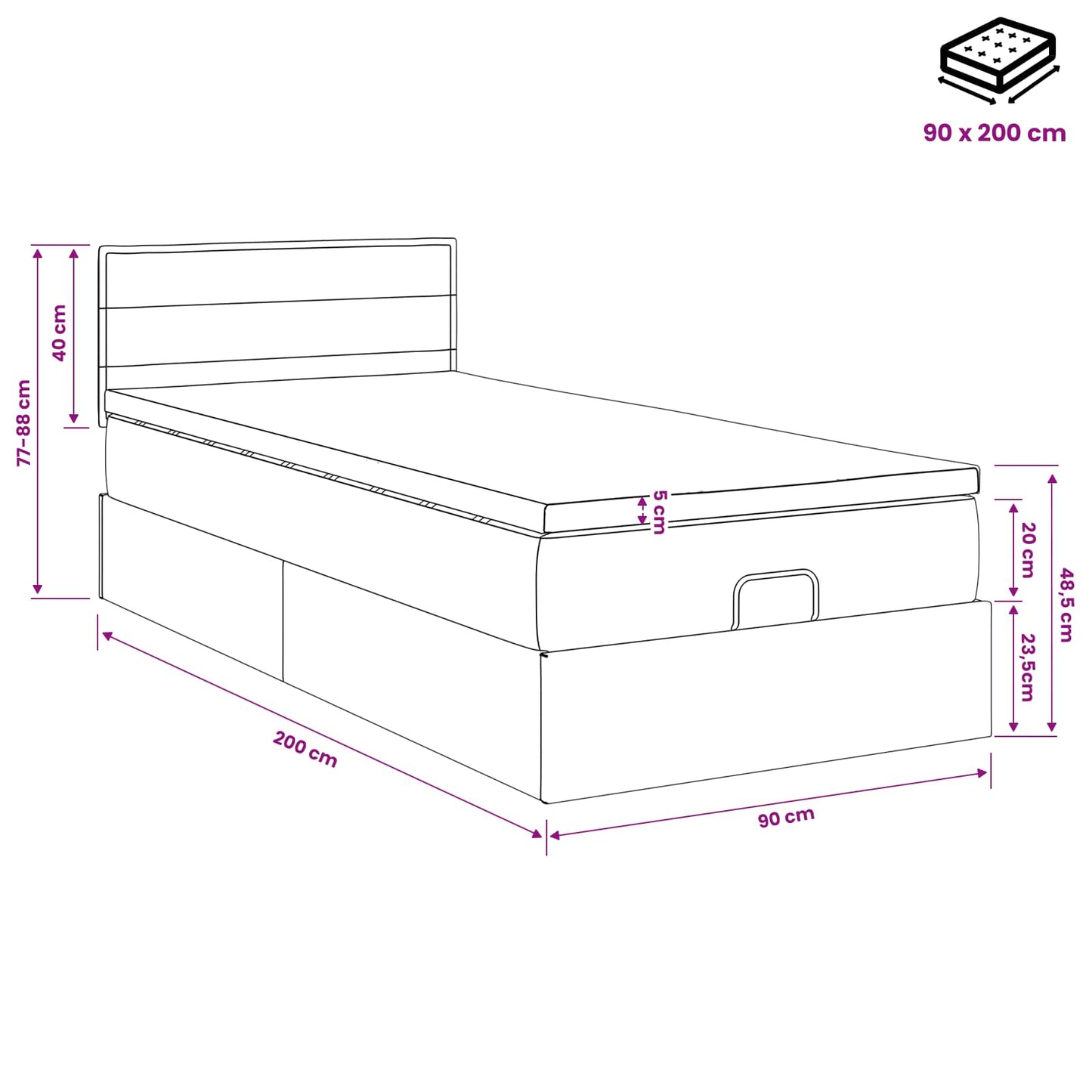 Ottoman bed met matras met hoofdeinde Taupe 90 x 200 cm Stof
