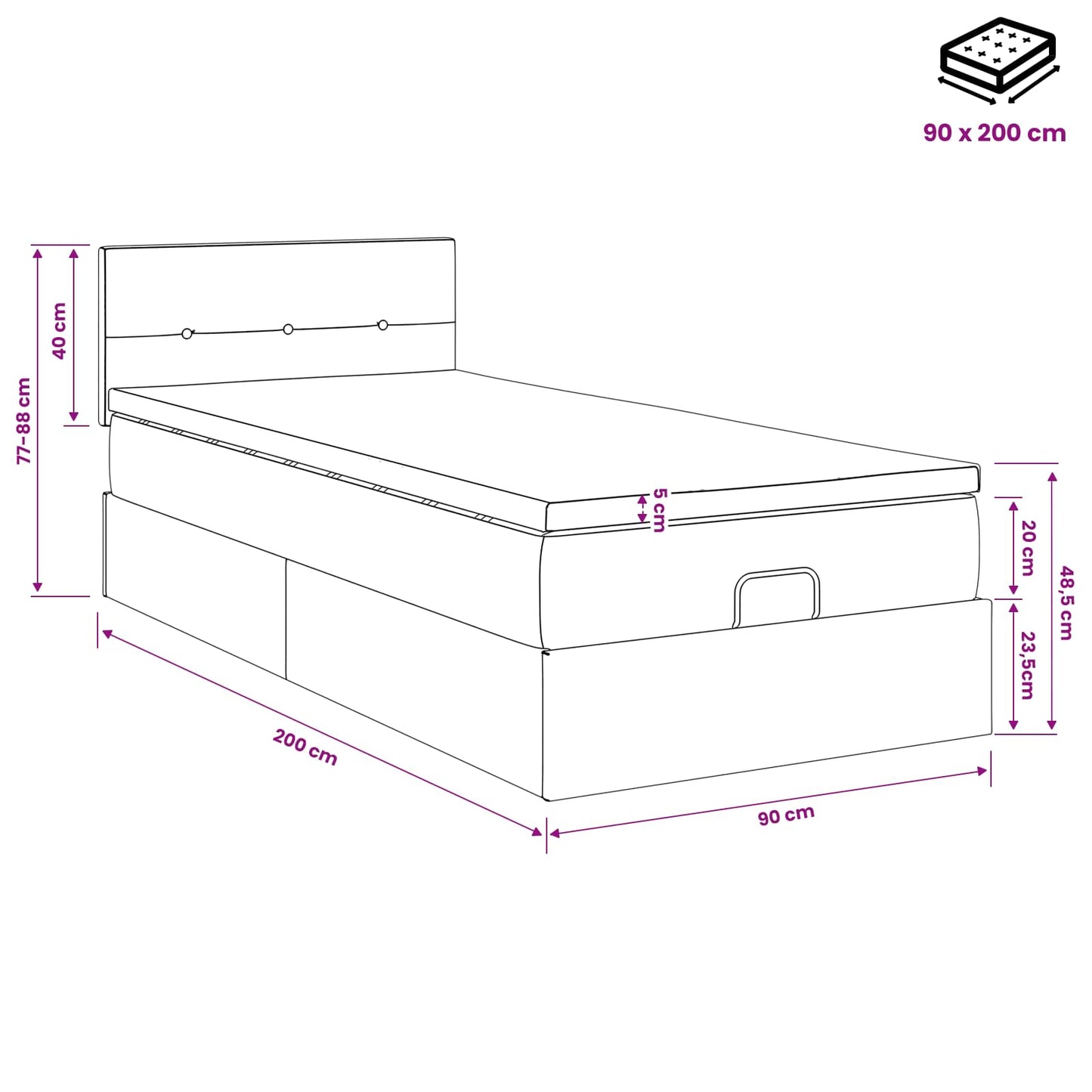 Ottoman bed met matras Donkerbruin 90 x 200 cm Stof