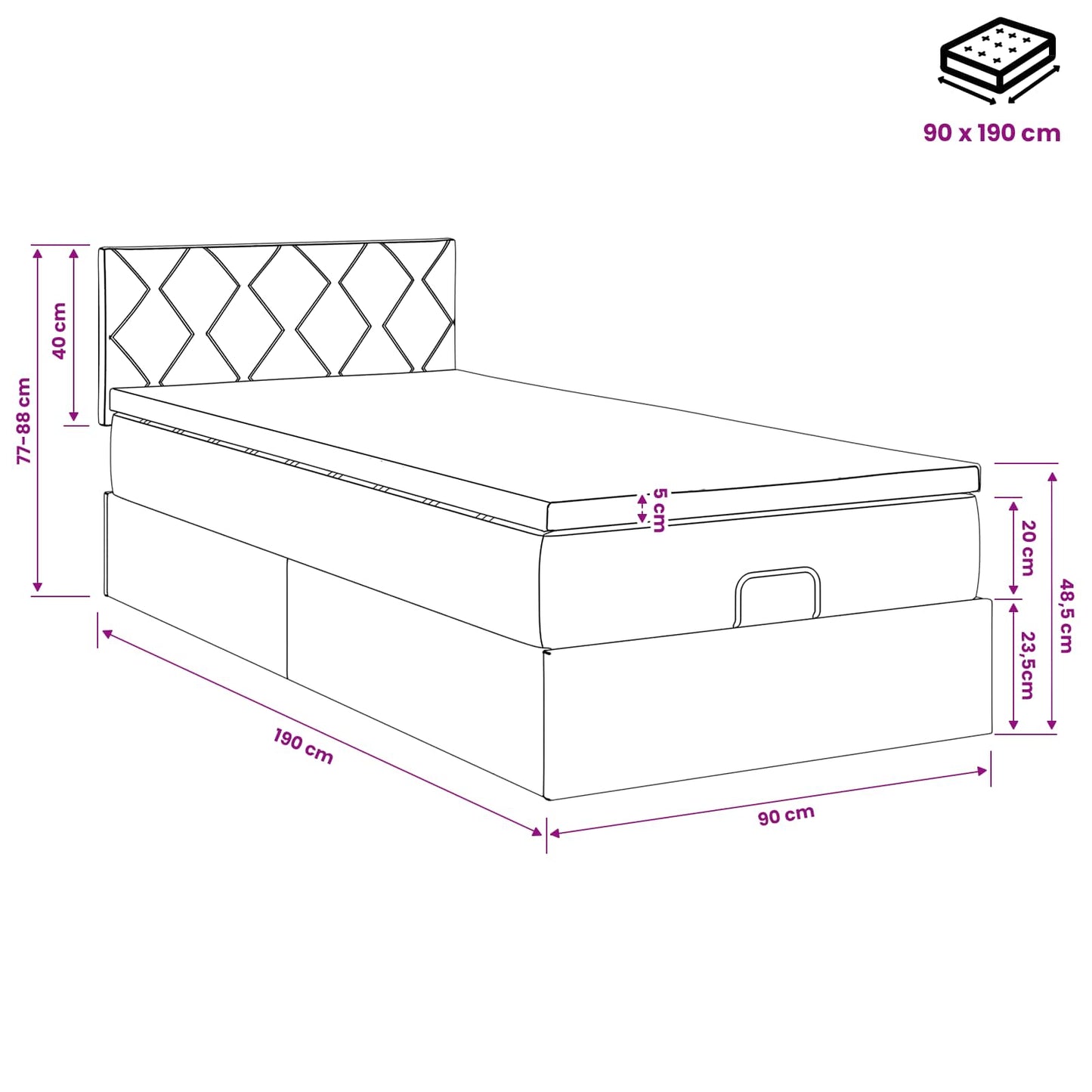 Ottoman bed met matras Crèmekleurig 90 x 190 cm Stof