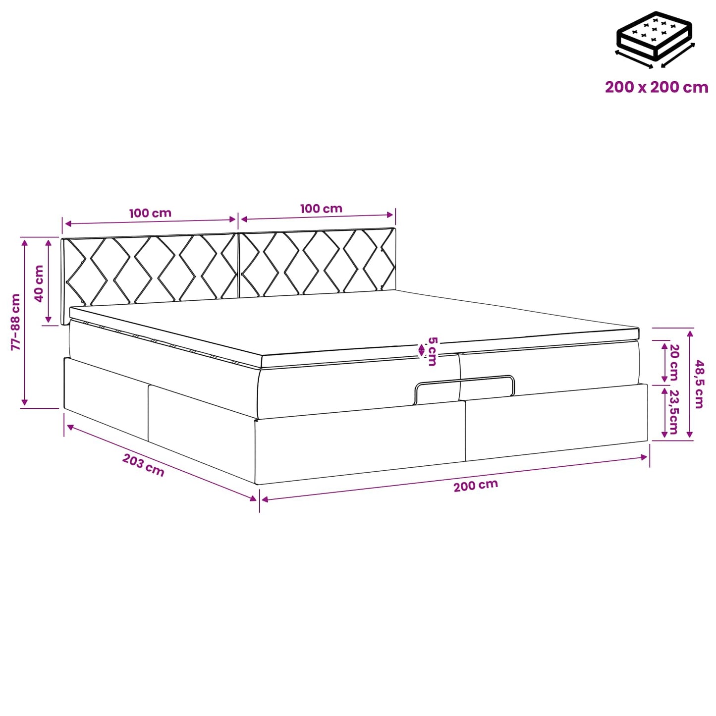 Ottoman bed met matras Crèmekleurig 200 x 200 cm Stof is nu te koop bij PeponiXL, paradijselijk wonen!