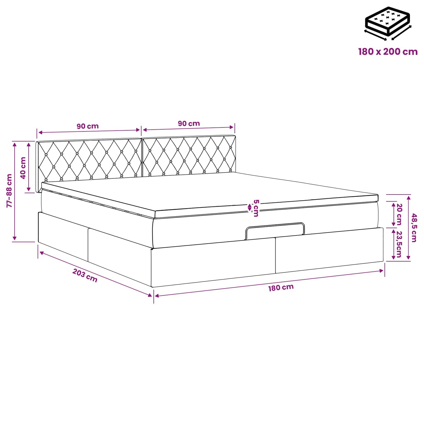 Ottoman bed met matras Donkergrijs 140 x 200 cm Fluweel