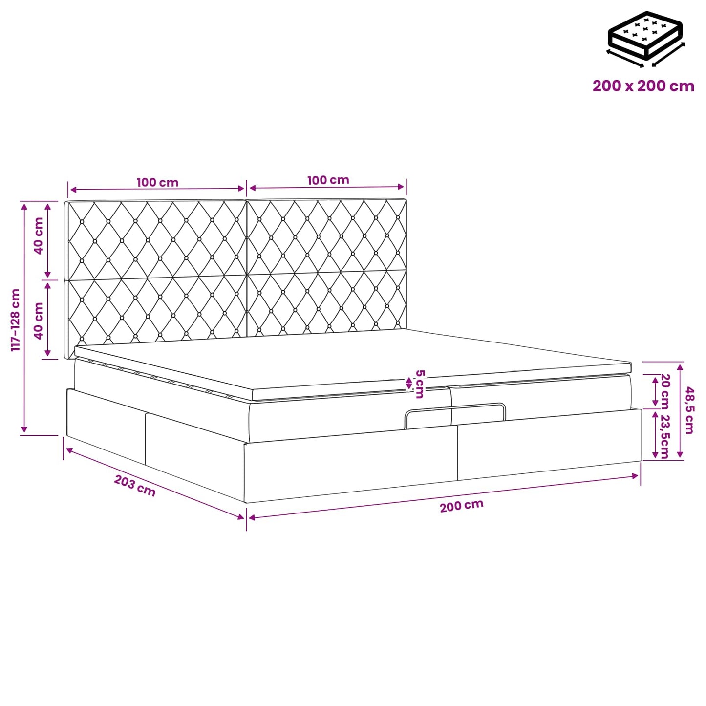 Ottoman bed met matras Lichtgrijs 200 x 200 cm Fluweel