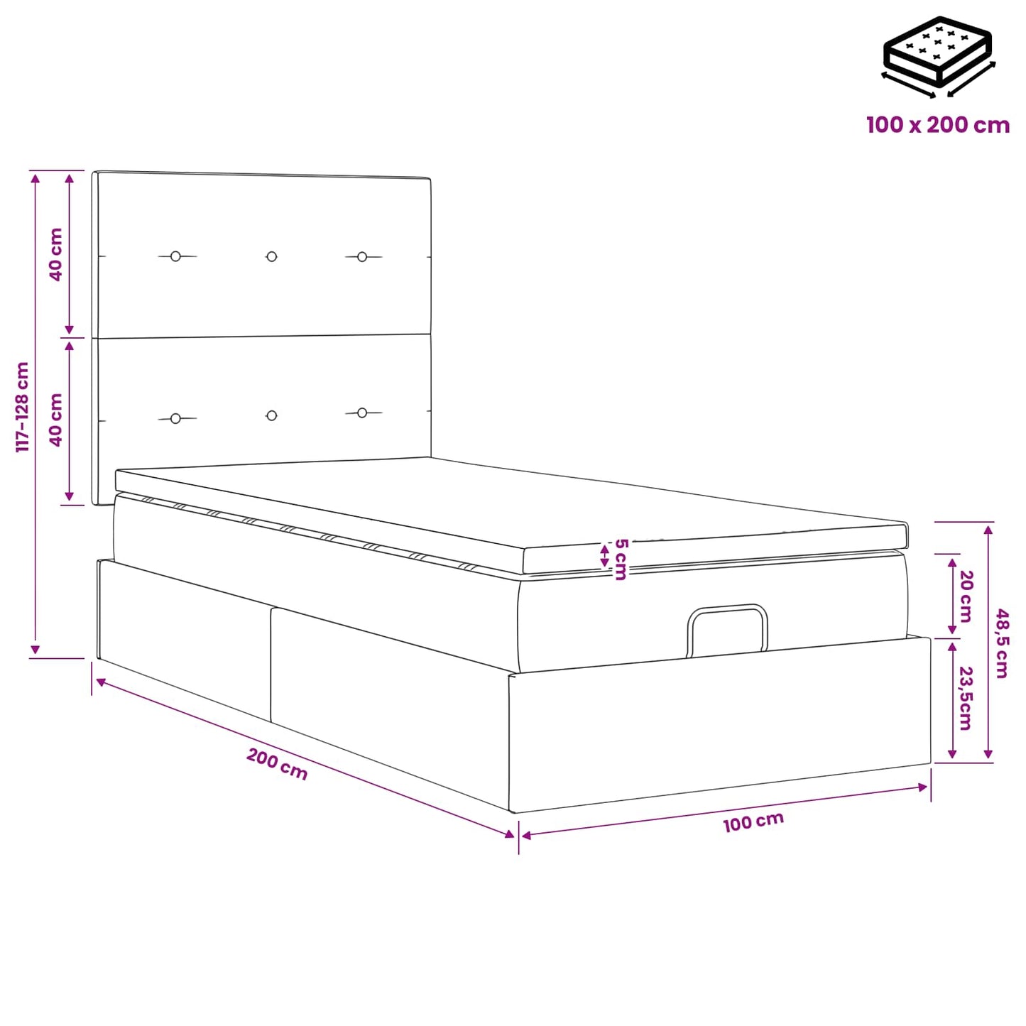 Ottoman bed met matras Zwart 100 x 200 cm Fluweel