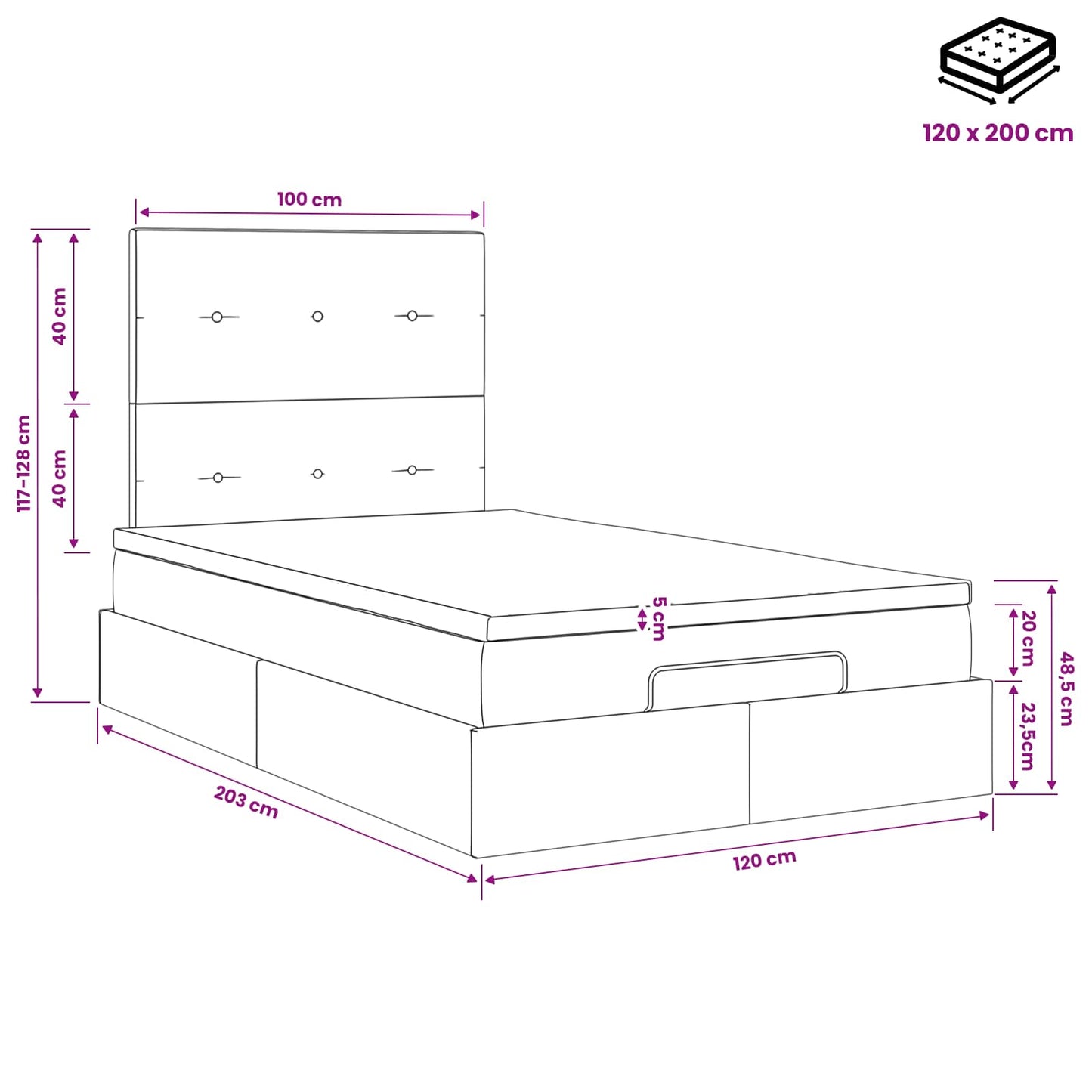 Ottoman bed met matras Zwart 120 x 200 cm Fluweel is nu te koop bij PeponiXL, paradijselijk wonen!