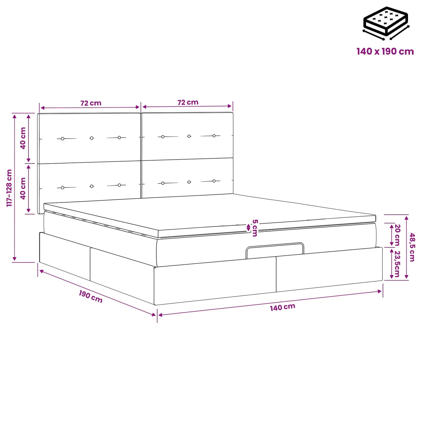 Ottoman bed met matras Zwart 140 x 190 cm Fluweel is nu te koop bij PeponiXL, paradijselijk wonen!