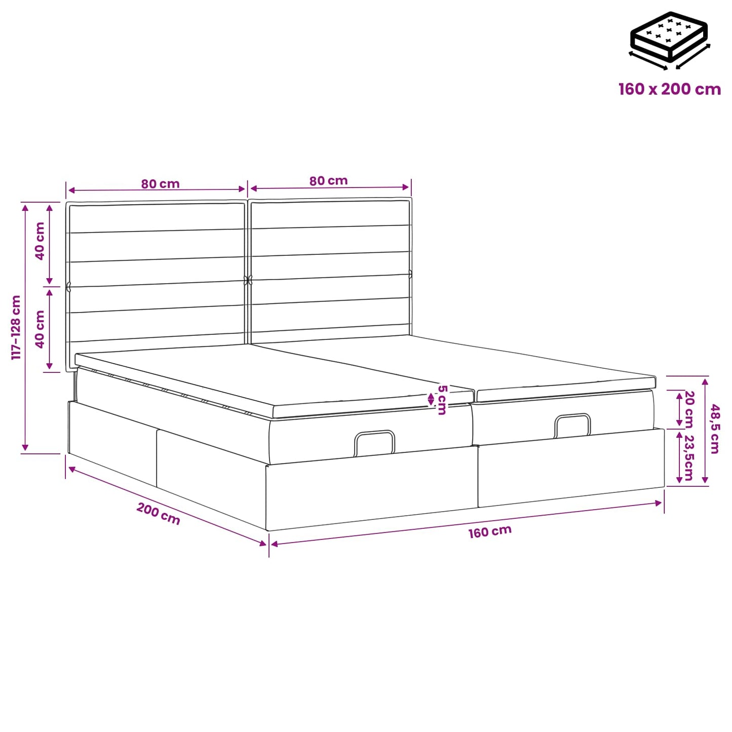 Ottoman bed met matras met hoofdeinde 2 pcs Zwart Stof