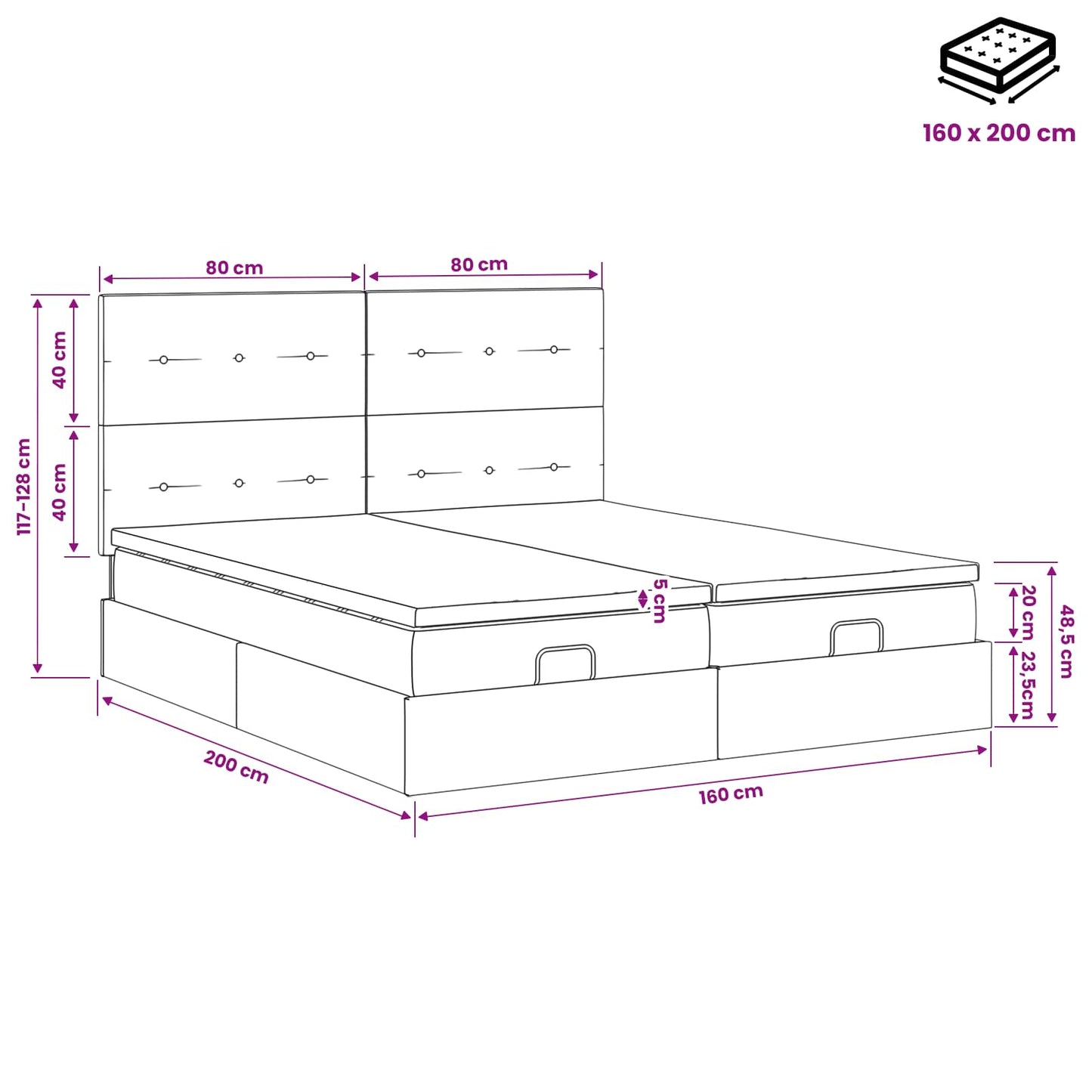 Ottoman bed met matras met hoofdeinde 2 st Lichtgrijs Stof