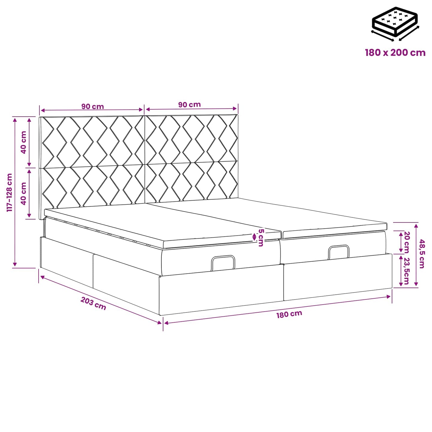 Ottoman bed met matras met hoofdeinde 2 st Donkerblauw Fluweel