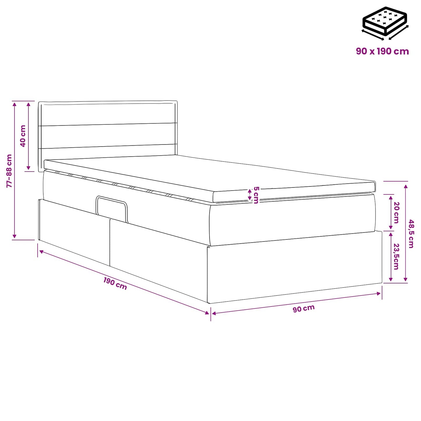 Opbergbed met matras met hoofdeinde Zwart 90 x 190 cm fluweel is nu te koop bij PeponiXL, paradijselijk wonen!
