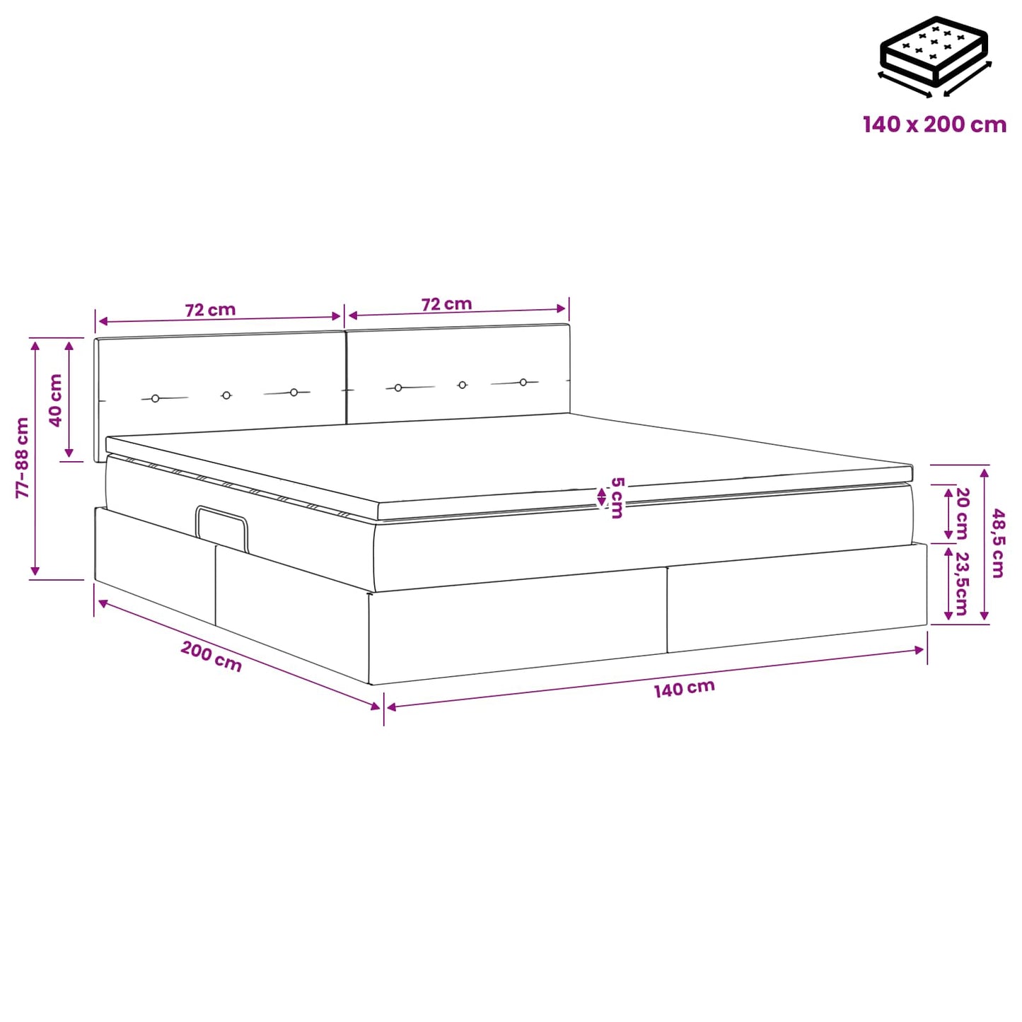 Opbergbed met matras met hoofdeinde Taupe 140 x 200 cm fluweel is nu te koop bij PeponiXL, paradijselijk wonen!