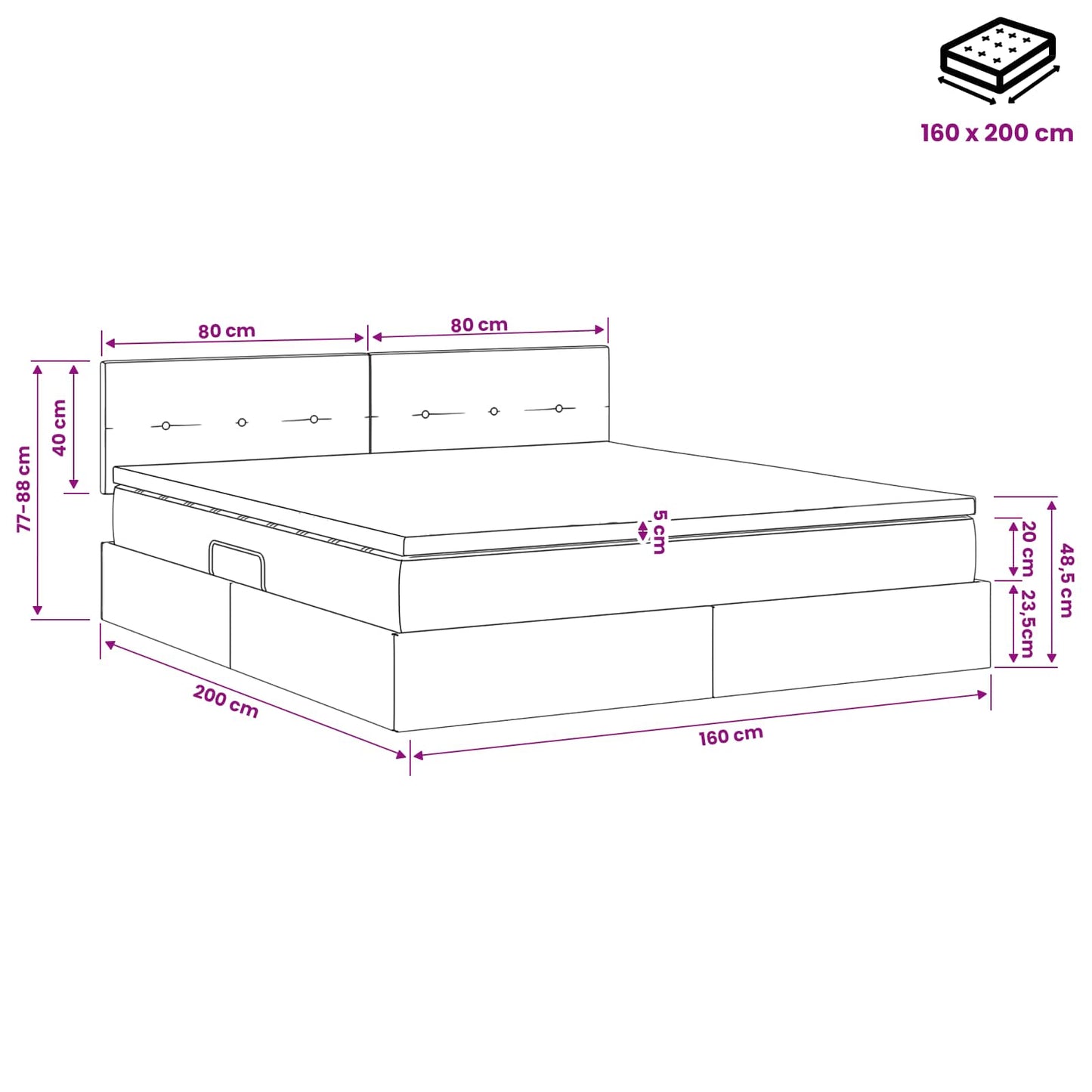 Opbergbed met matras Crèmekleurig 160 x 200 cm fluweel is nu te koop bij PeponiXL, paradijselijk wonen!